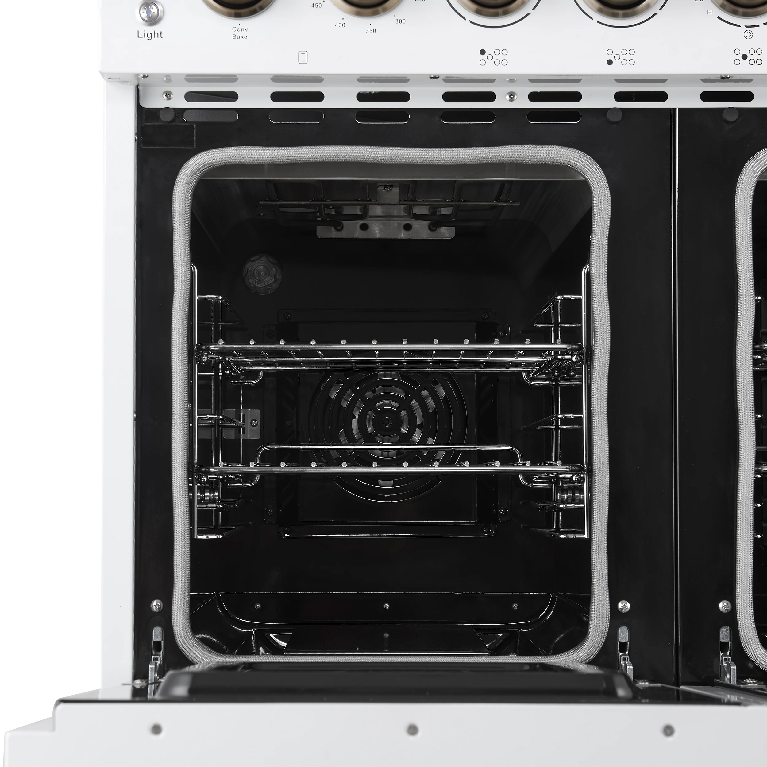 Paolo 48 Inch Freestanding Electric Range in White with Antique Brass, 6.7 cu.ft, True Convection Oven, Energy Efficient FFSEL601148WHT