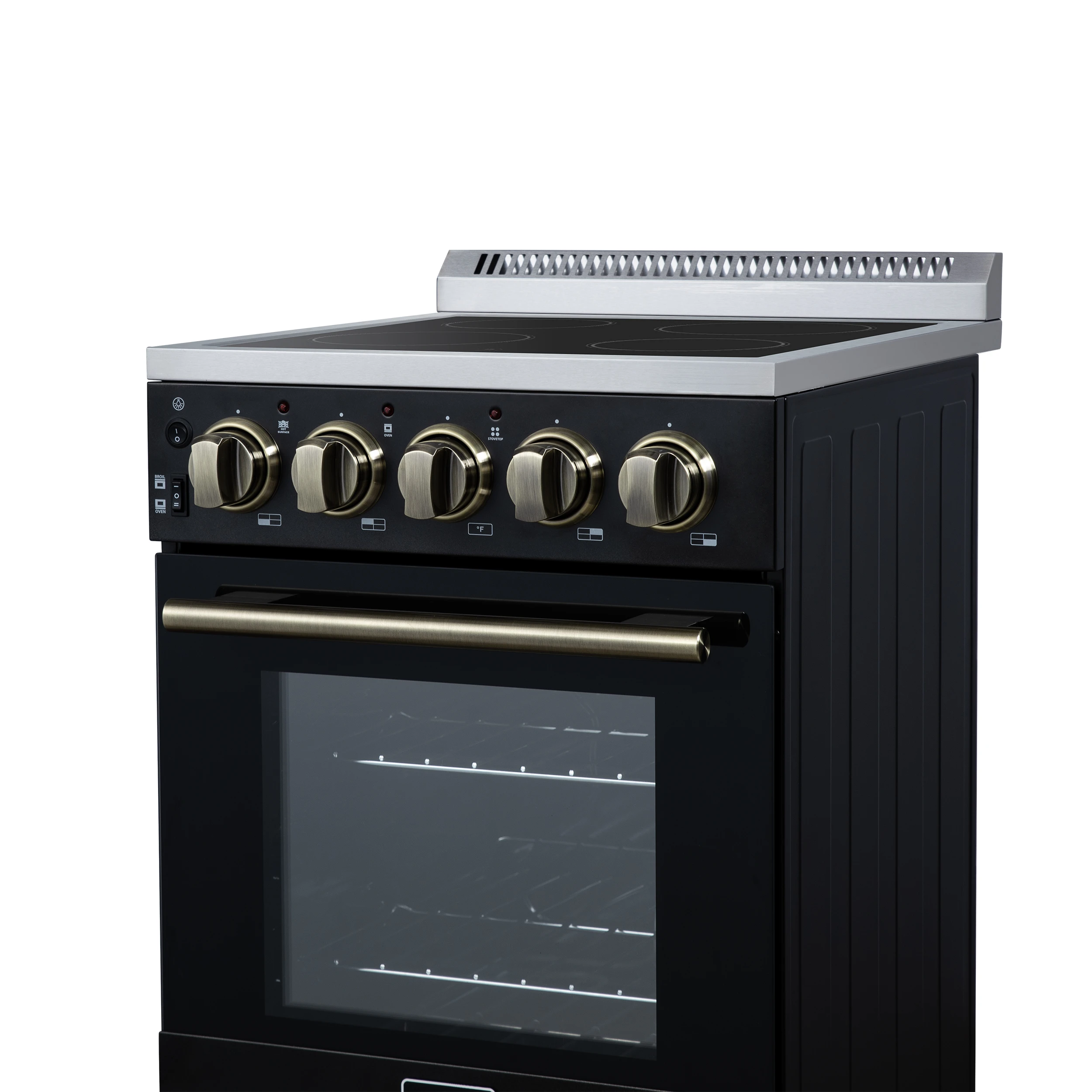 Pallerano 20 Inch Freestanding Electric Range in Black with Antique Brass, Compact Design FFSEL605220BLK
