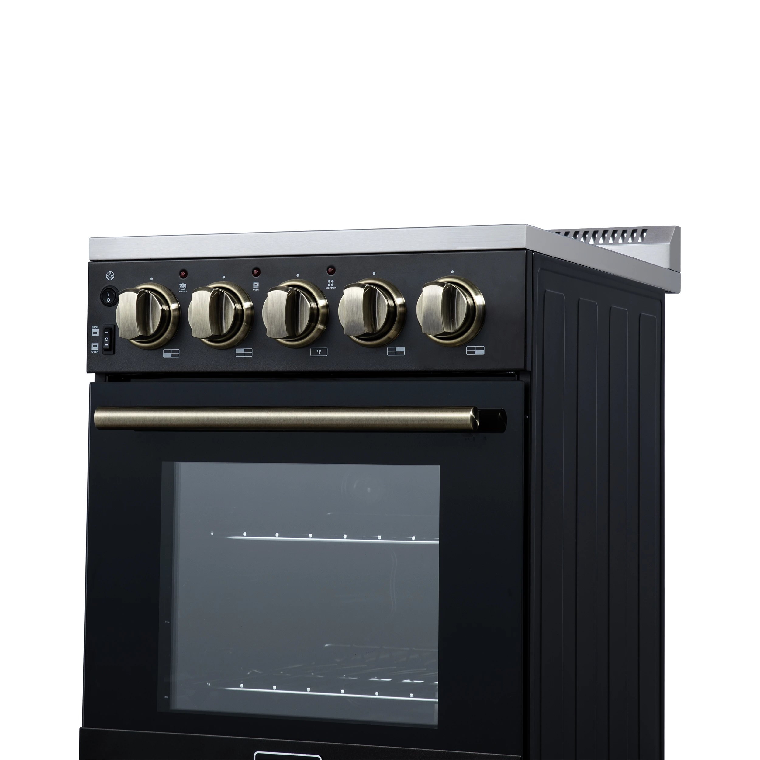 Pallerano 20 Inch Freestanding Electric Range in Black with Antique Brass, Compact Design FFSEL605220BLK