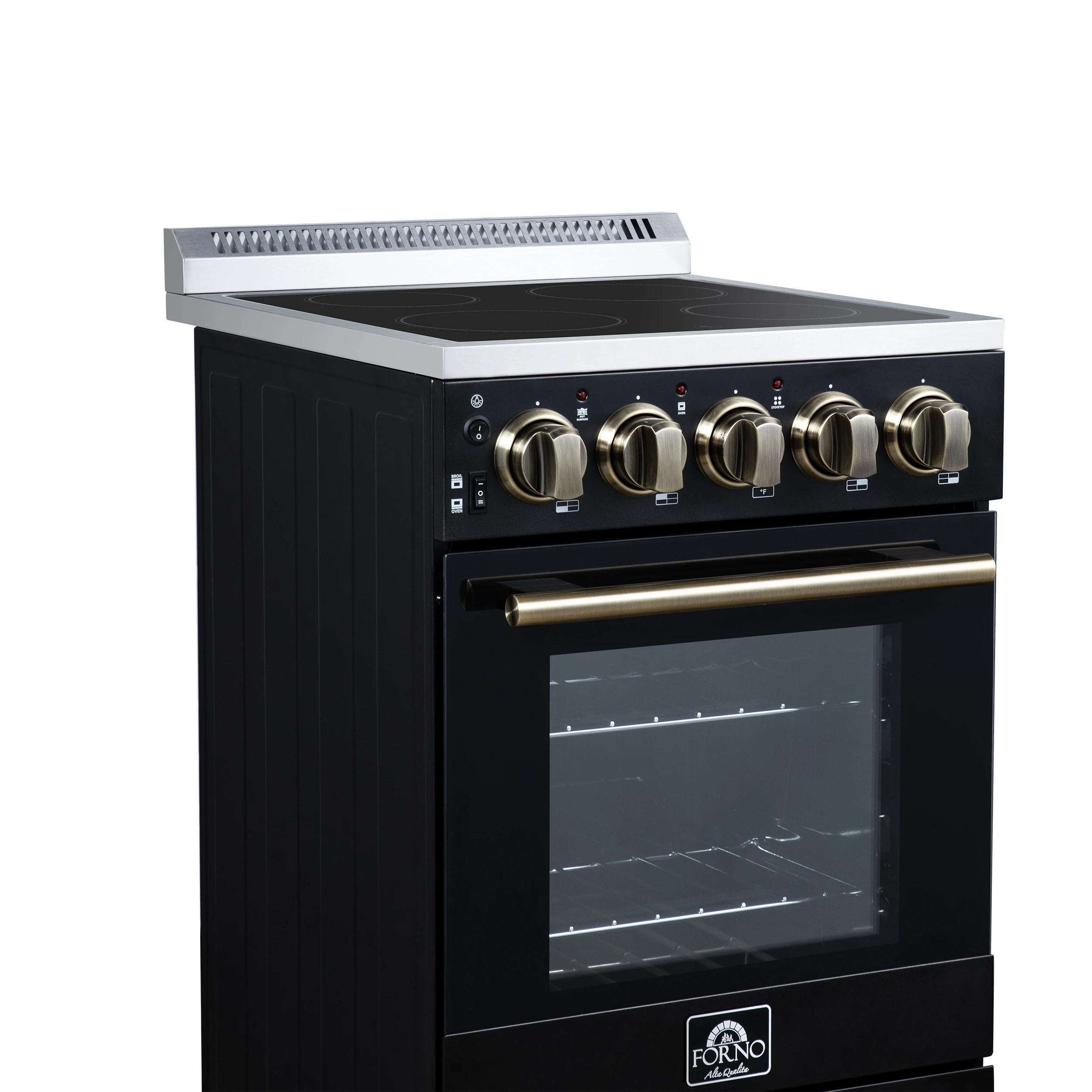 Pallerano 20 Inch Freestanding Electric Range in Black with Antique Brass, Compact Design FFSEL605220BLK