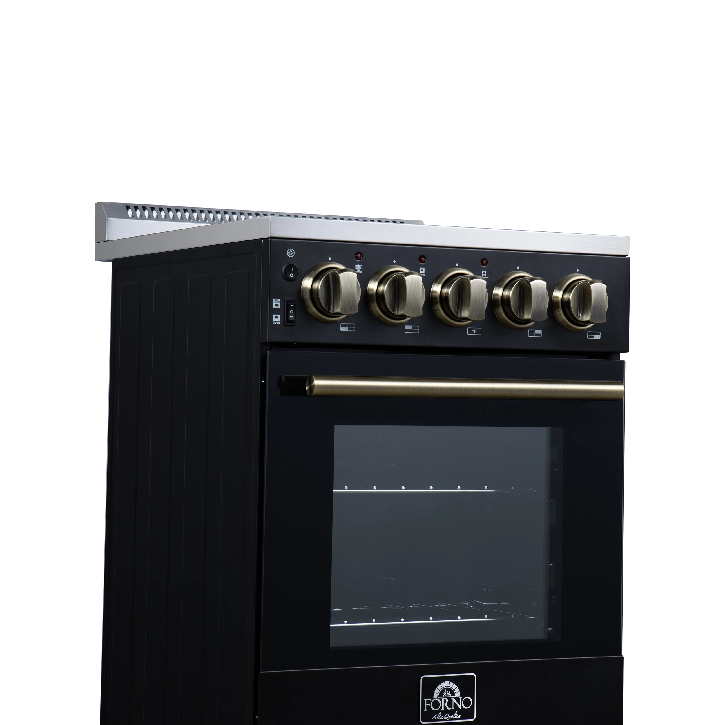 Pallerano 20 Inch Freestanding Electric Range in Black with Antique Brass, Compact Design FFSEL605220BLK