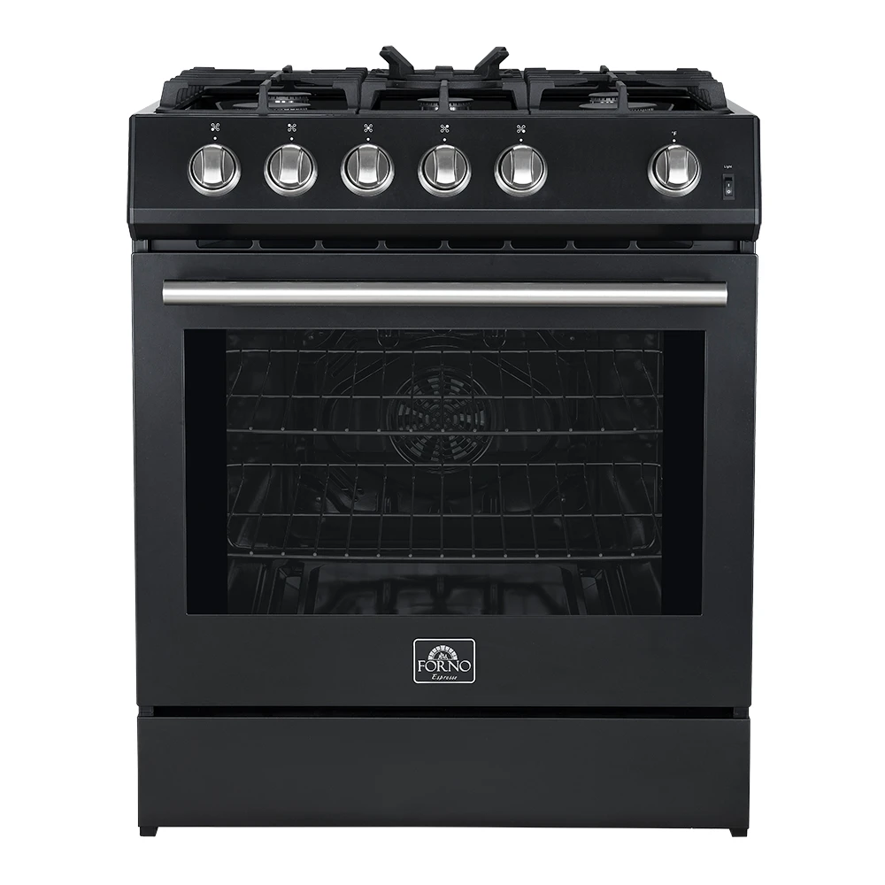 Leonardo Espresso 30-Inch Gas Range, 5 Burners, 39,500 BTU, 5 cu.ft Convection Oven FFSGS111630BLK
