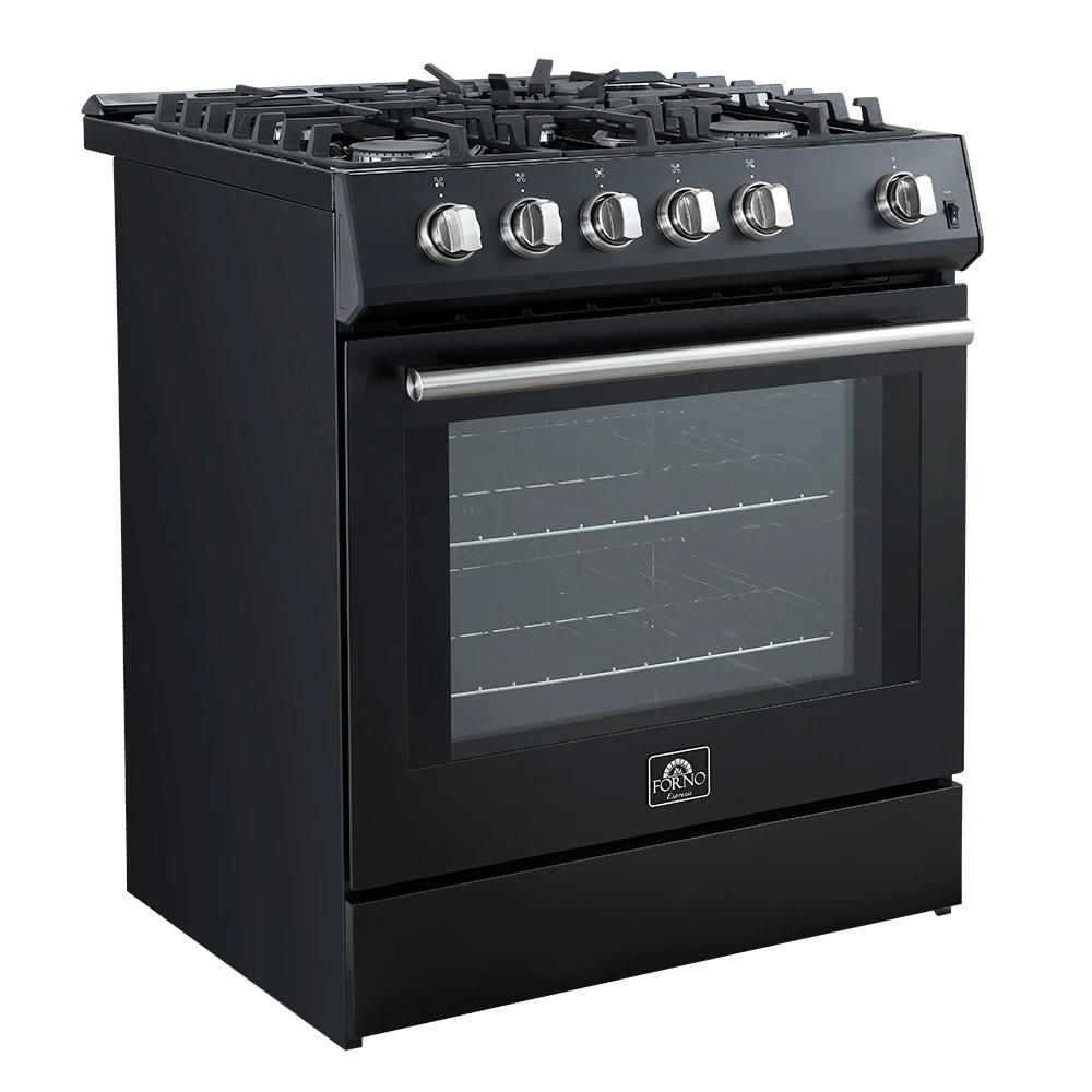 Leonardo Espresso 30-Inch Gas Range, 5 Burners, 39,500 BTU, 5 cu.ft Convection Oven FFSGS111630BLK