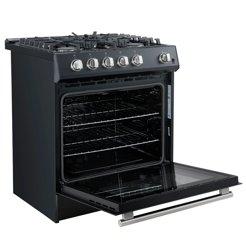 Leonardo Espresso 30-Inch Gas Range, 5 Burners, 39,500 BTU, 5 cu.ft Convection Oven FFSGS111630BLK