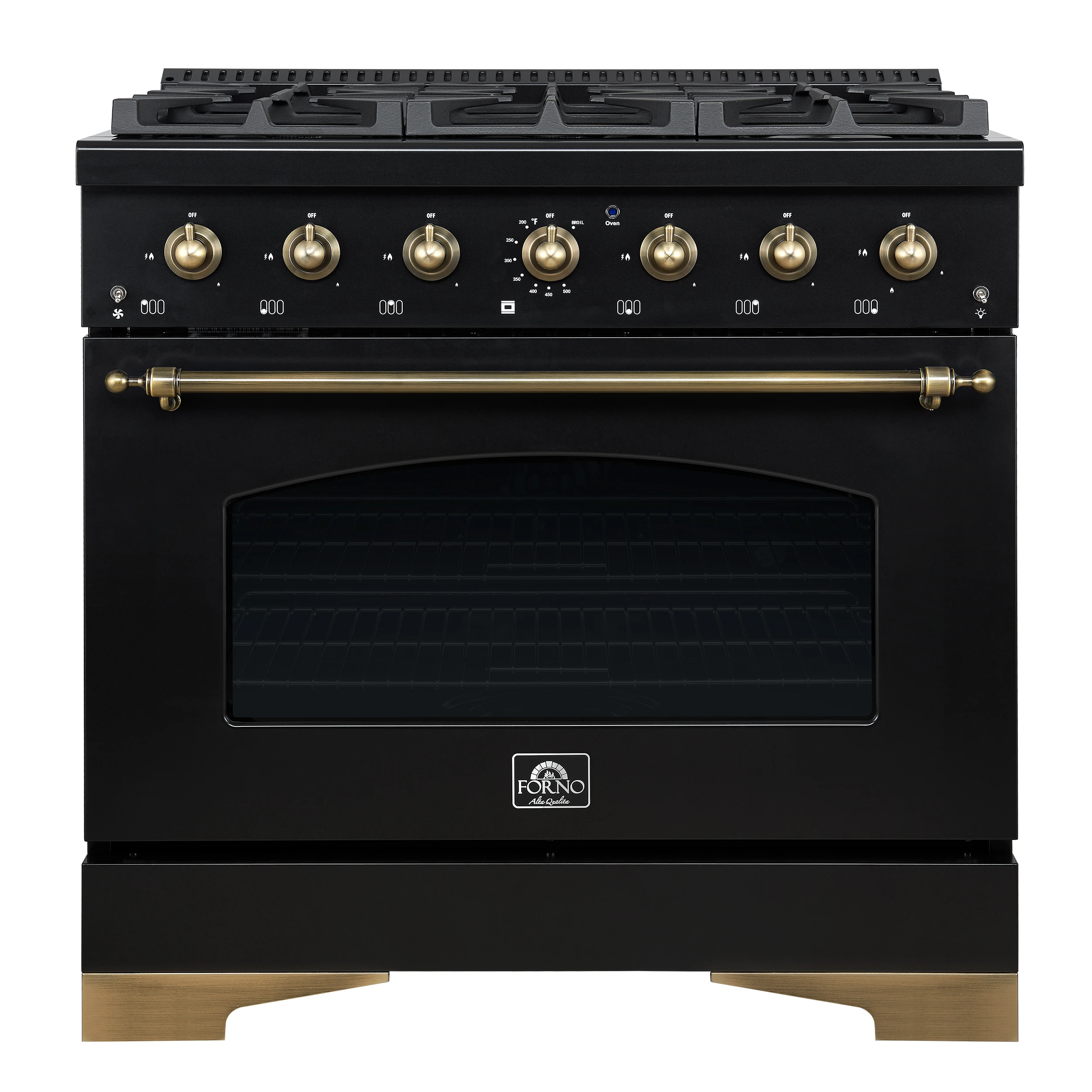 Antico 36-inch Dual Fuel Range, and Antique Brass, 6 Burners, 4.5 cu.ft. Convection Oven FFSGS611336BLK