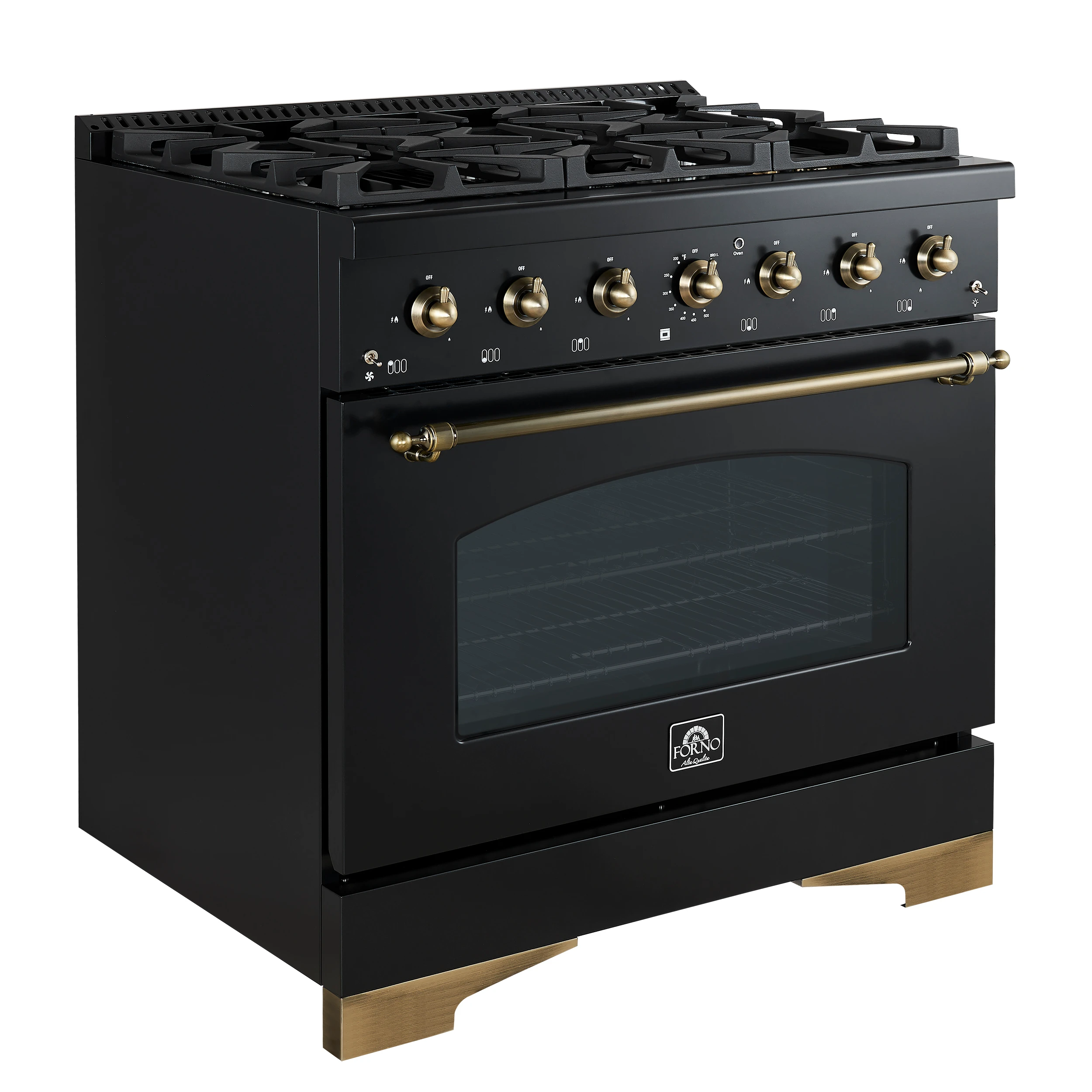 Antico 36-inch Dual Fuel Range, and Antique Brass, 6 Burners, 4.5 cu.ft. Convection Oven FFSGS611336BLK