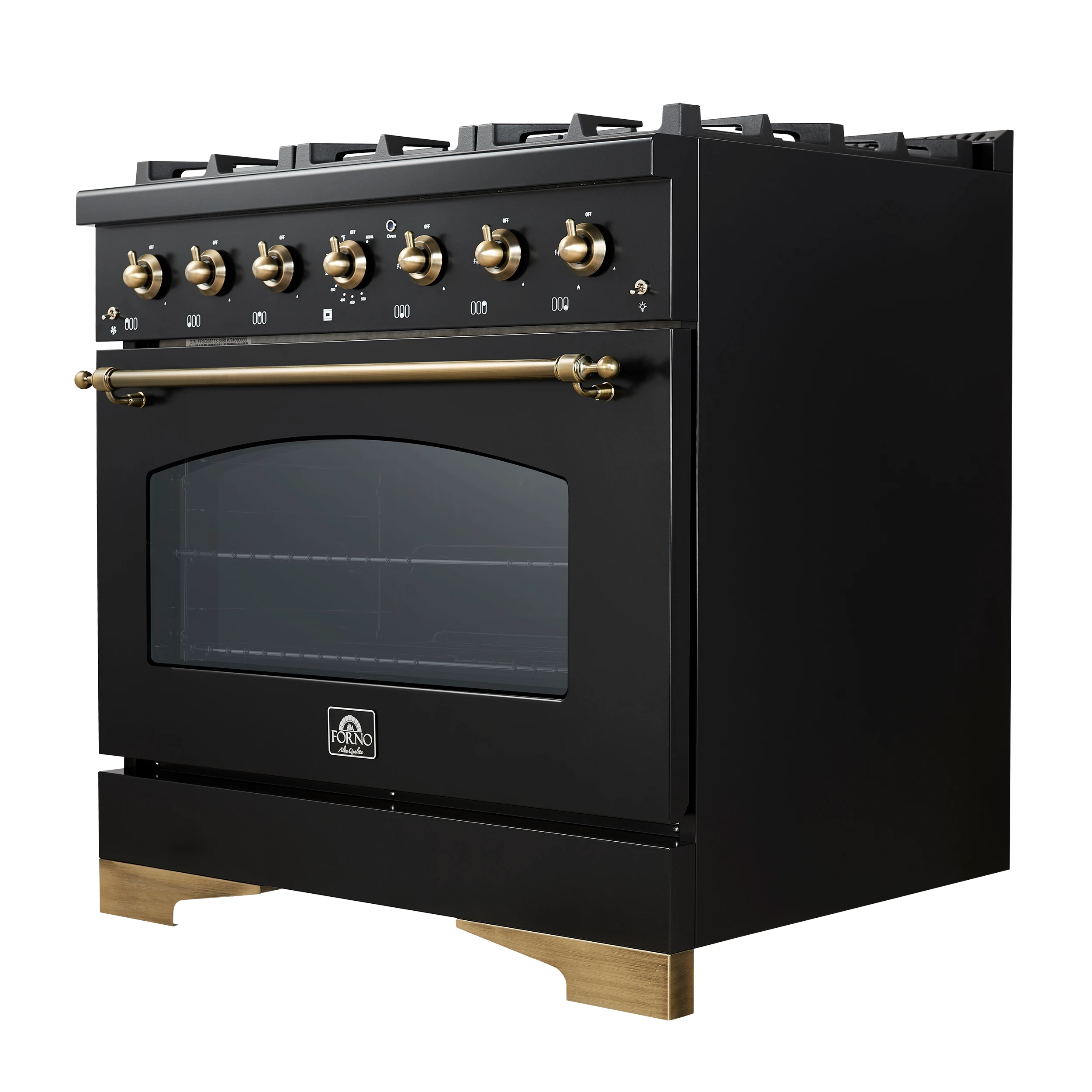 Antico 36-inch Dual Fuel Range, and Antique Brass, 6 Burners, 4.5 cu.ft. Convection Oven FFSGS611336BLK