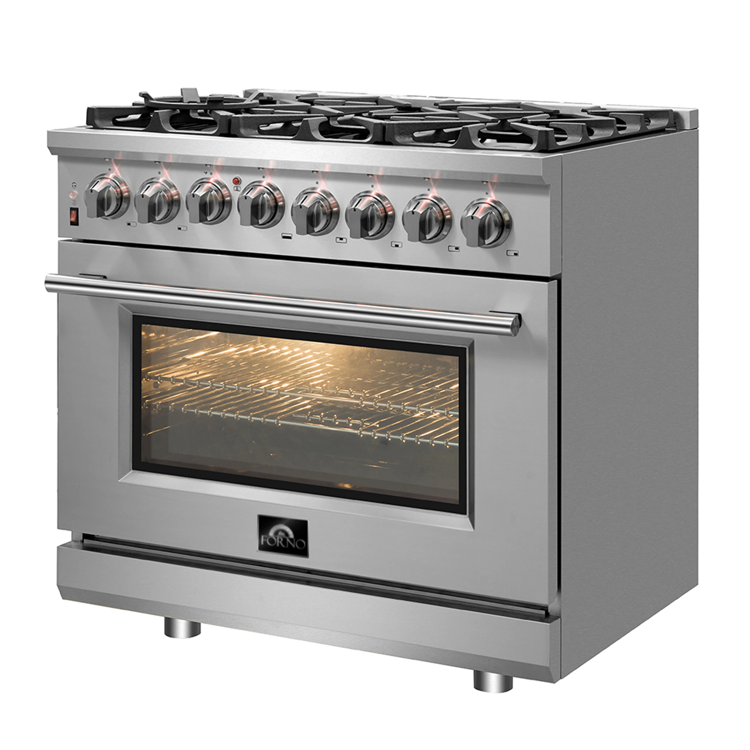 Massimo 36-Inch Freestanding Dual Fuel Range, 6 Burners, Double Convection Ovens FFSGS612536