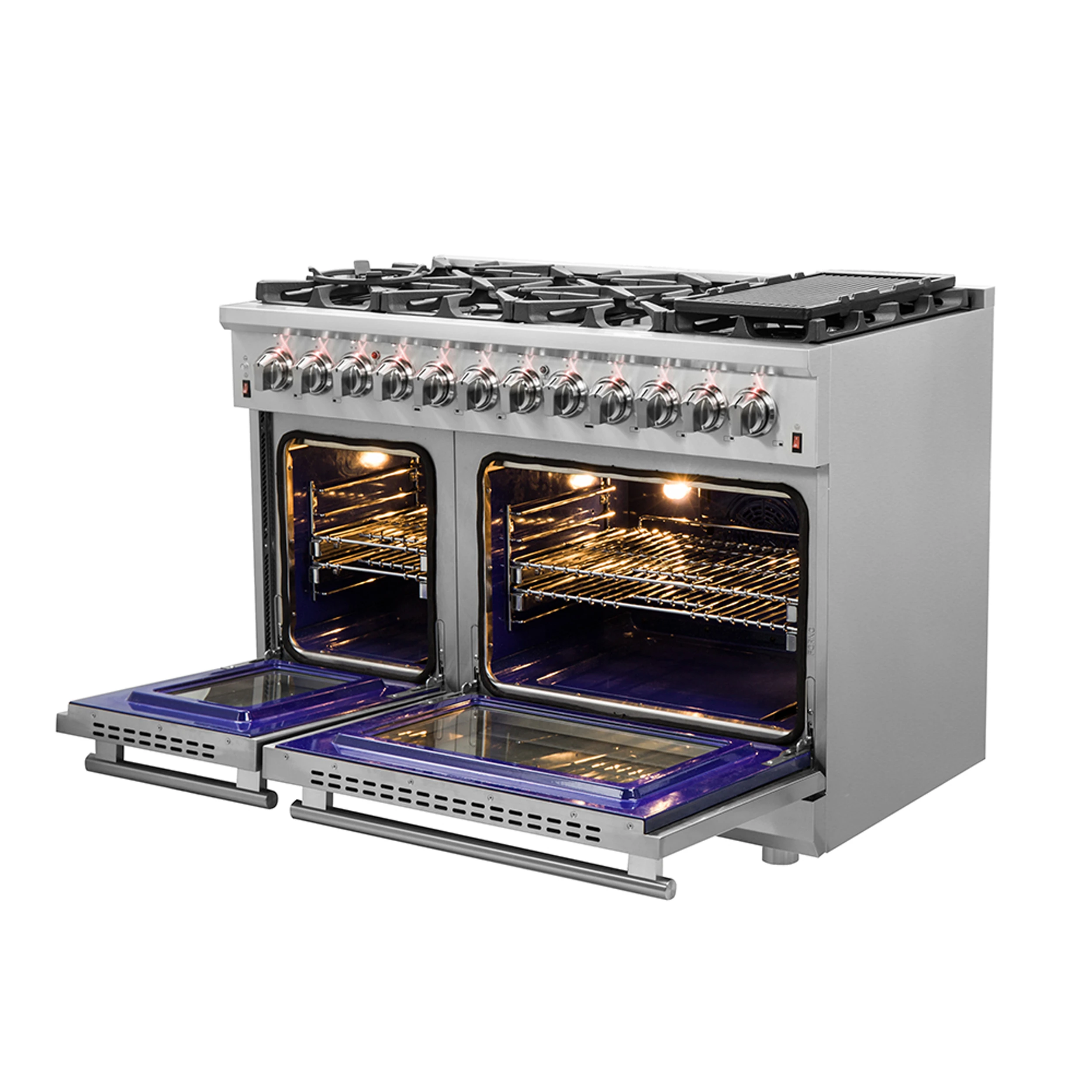 Massimo 48-Inch Freestanding Dual Fuel Range, 8 Burners, Double Convection Ovens FFSGS612548