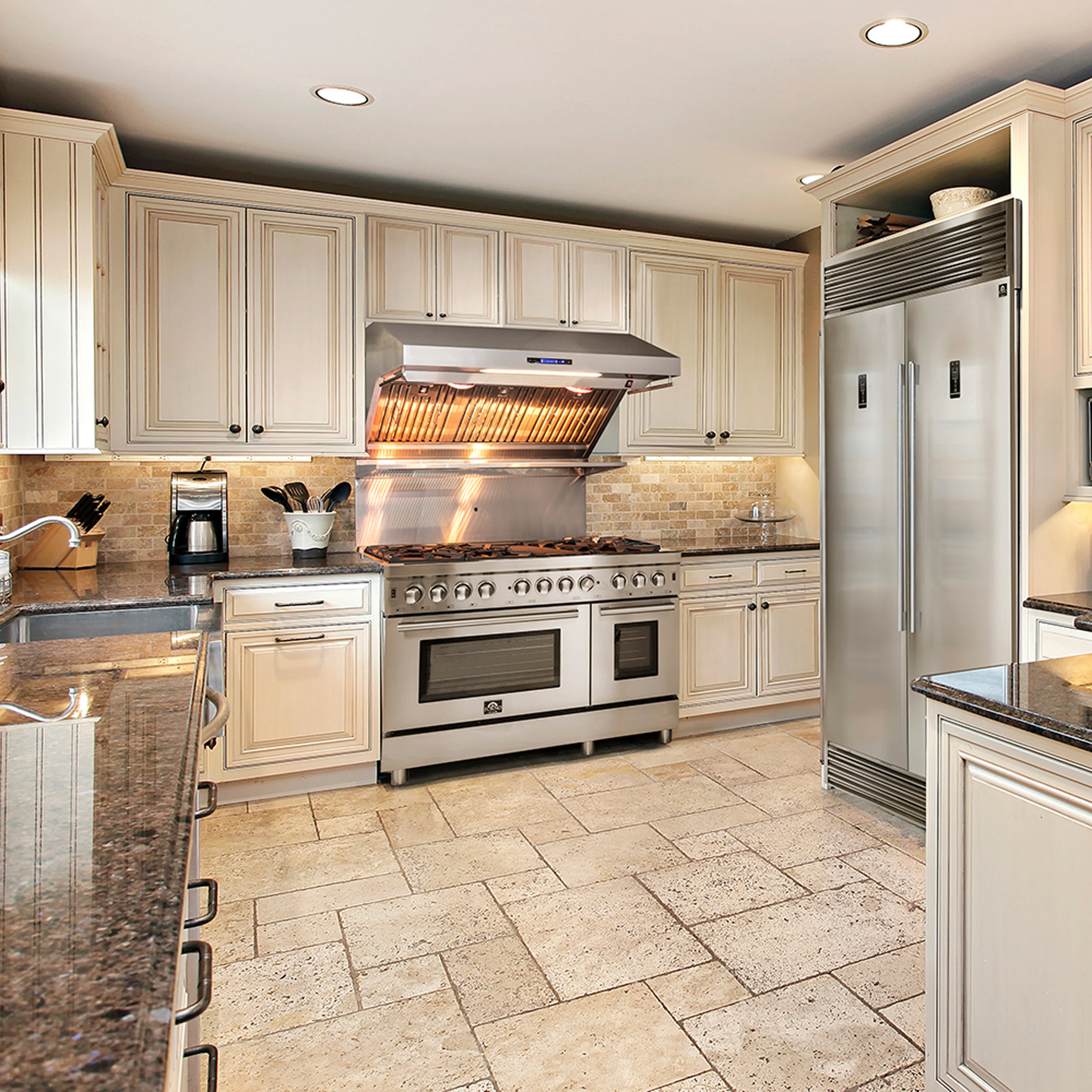 Massimo 48-Inch Freestanding Dual Fuel Range, 8 Burners, Double Convection Ovens FFSGS612548
