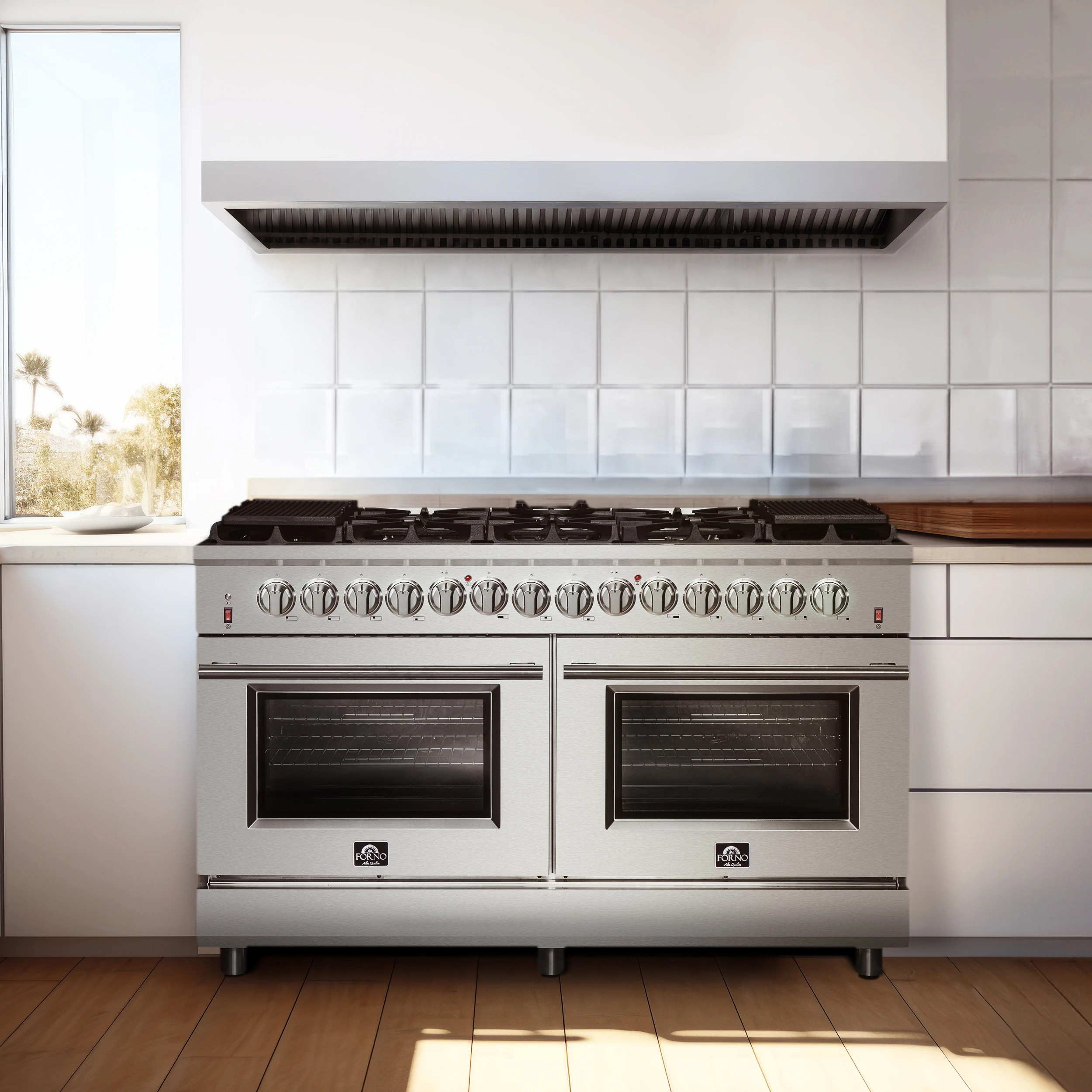 Massimo 60-Inch Freestanding Dual Fuel Range, 10 Burners, Double Convection Ovens FFSGS612560