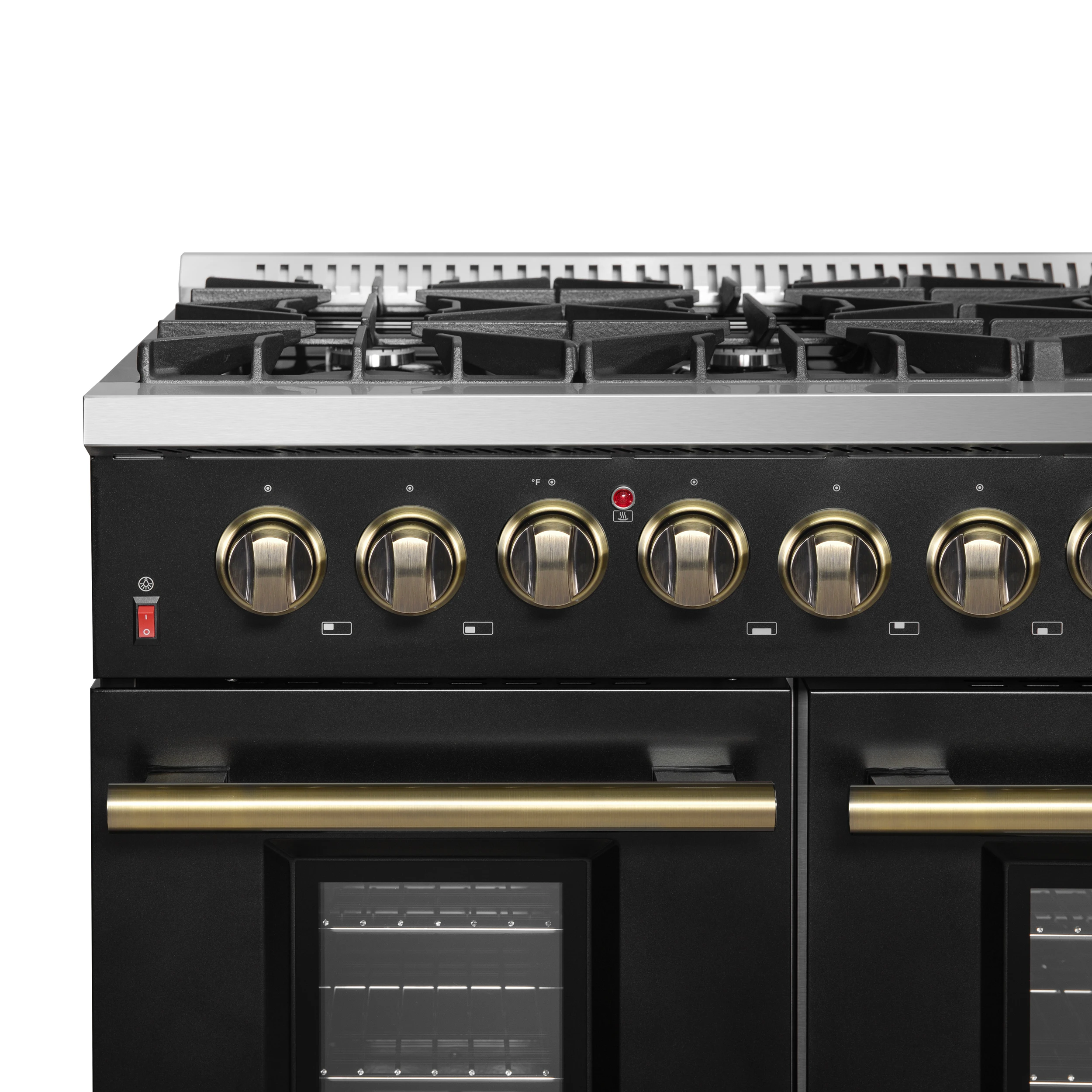 Galiano 48-inch Dual Fuel Range & Antique Brass Design with 8 Sealed Burners 107,000 BTU, 6.58 cu. ft. double ovens & Griddle FFSGS615648BLK