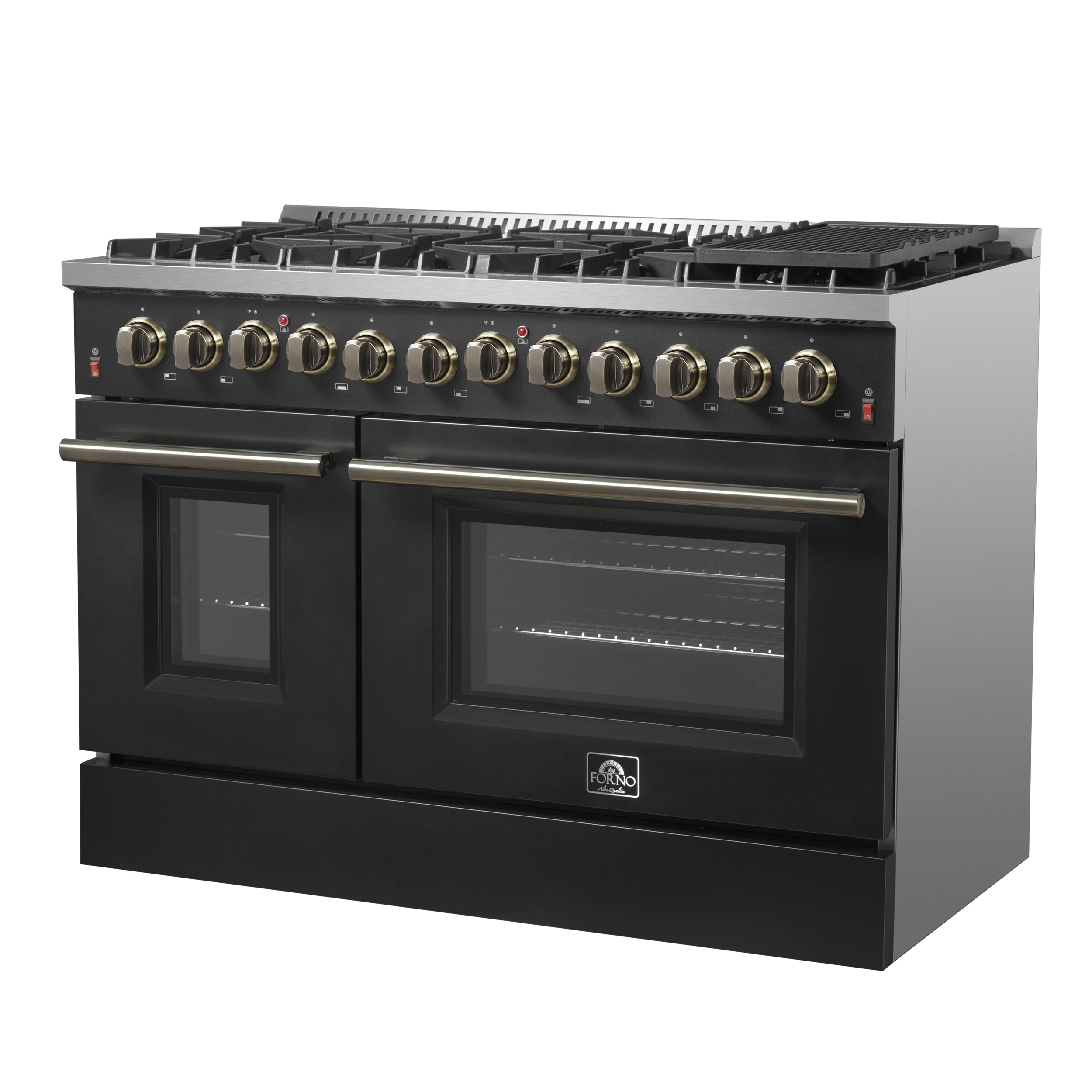 Galiano 48-inch Dual Fuel Range & Antique Brass Design with 8 Sealed Burners 107,000 BTU, 6.58 cu. ft. double ovens & Griddle FFSGS615648BLK