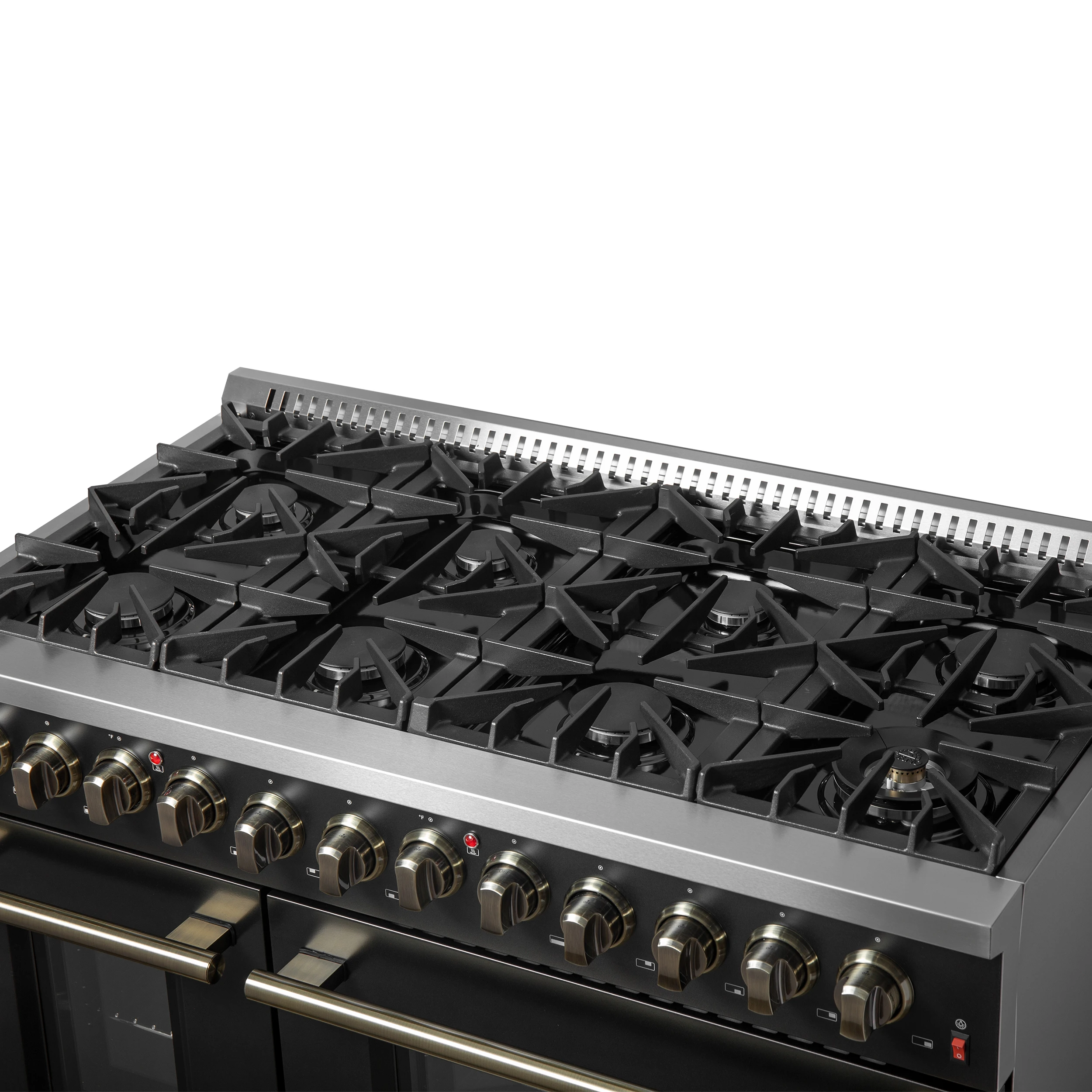 Galiano 48-inch Dual Fuel Range & Antique Brass Design with 8 Sealed Burners 107,000 BTU, 6.58 cu. ft. double ovens & Griddle FFSGS615648BLK