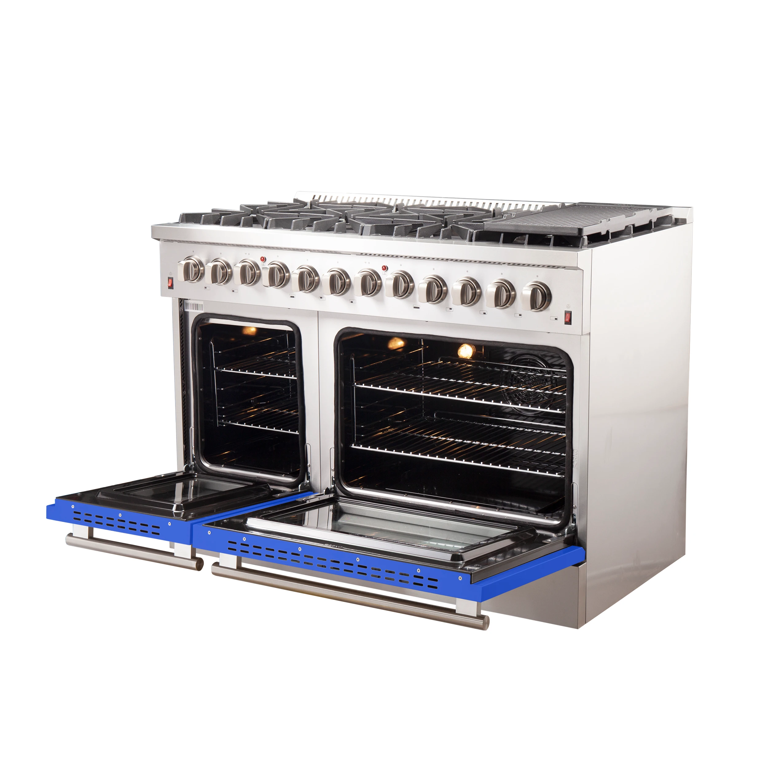 Galiano 48-Inch Freestanding Dual Fuel Range, 8 Burners, Double Convection Ovens, Doors FFSGS615648BLU