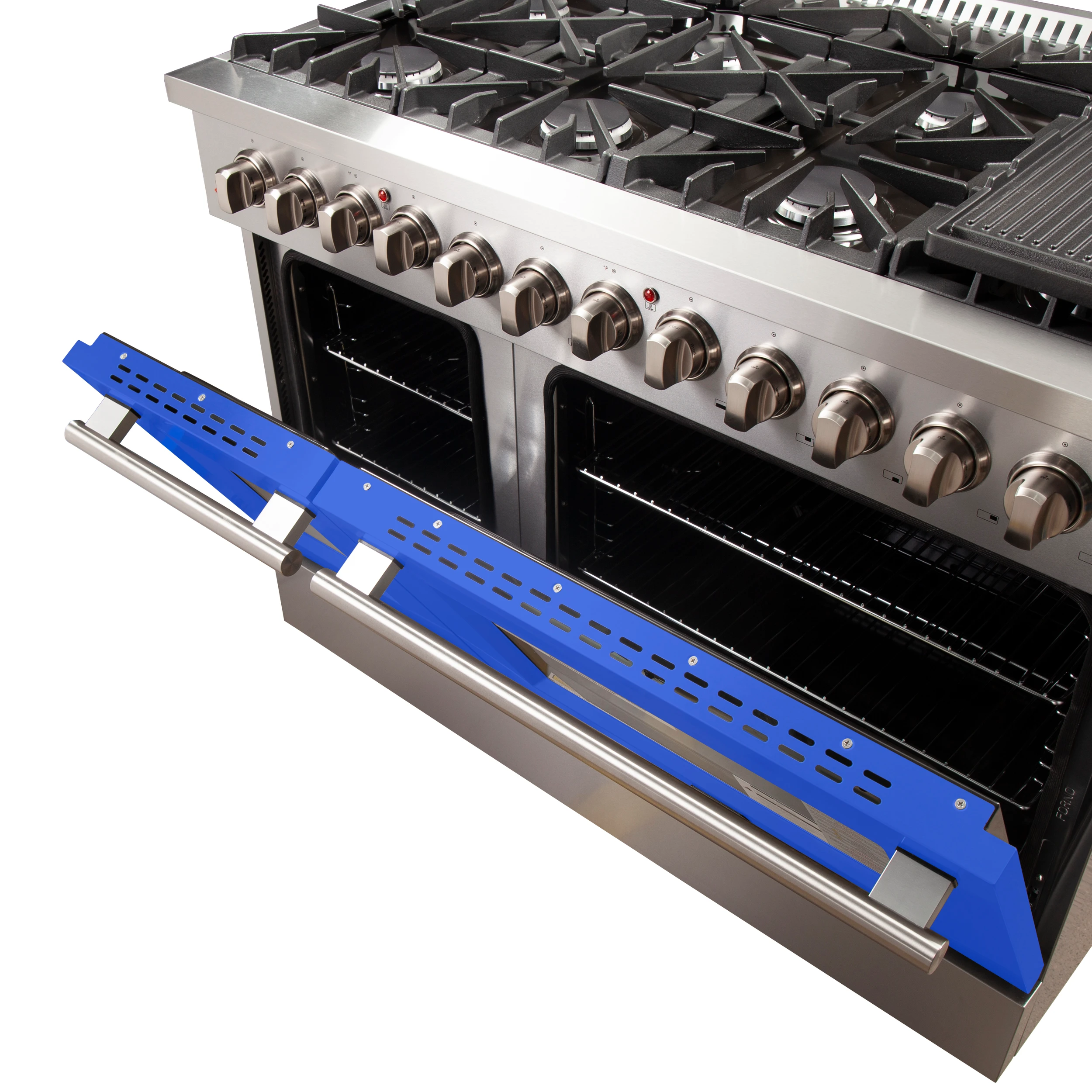 Galiano 48-Inch Freestanding Dual Fuel Range, 8 Burners, Double Convection Ovens, Doors FFSGS615648BLU