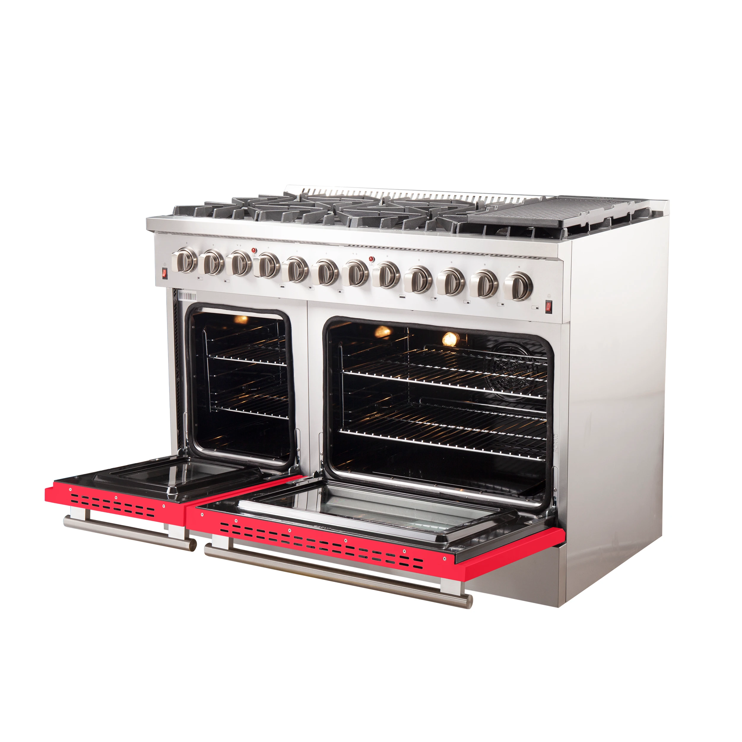 Galiano 48-Inch Freestanding Dual Fuel Range, 8 Burners, Double Convection Ovens, Doors FFSGS615648RED
