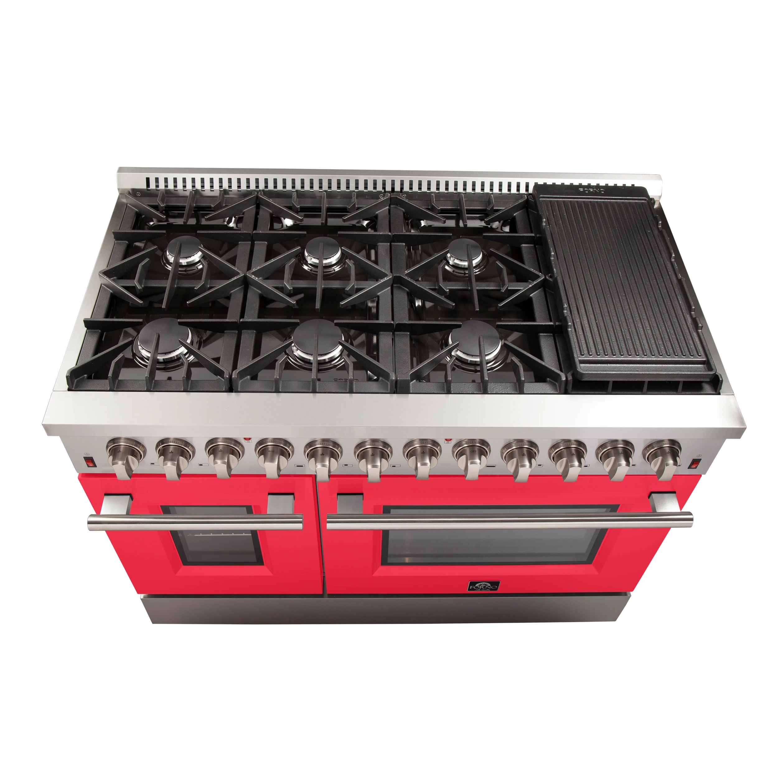 Galiano 48-Inch Freestanding Dual Fuel Range, 8 Burners, Double Convection Ovens, Doors FFSGS615648RED