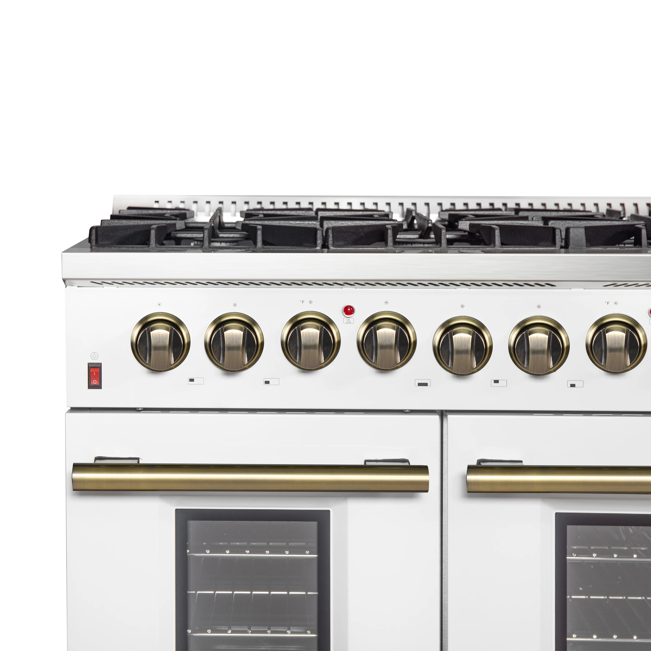 Galiano 48-inch Dual Fuel Range & Antique Brass Design with 8 Sealed Burners 107,000 BTU, 6.58 cu. ft. double ovens & Griddle FFSGS615648WHT