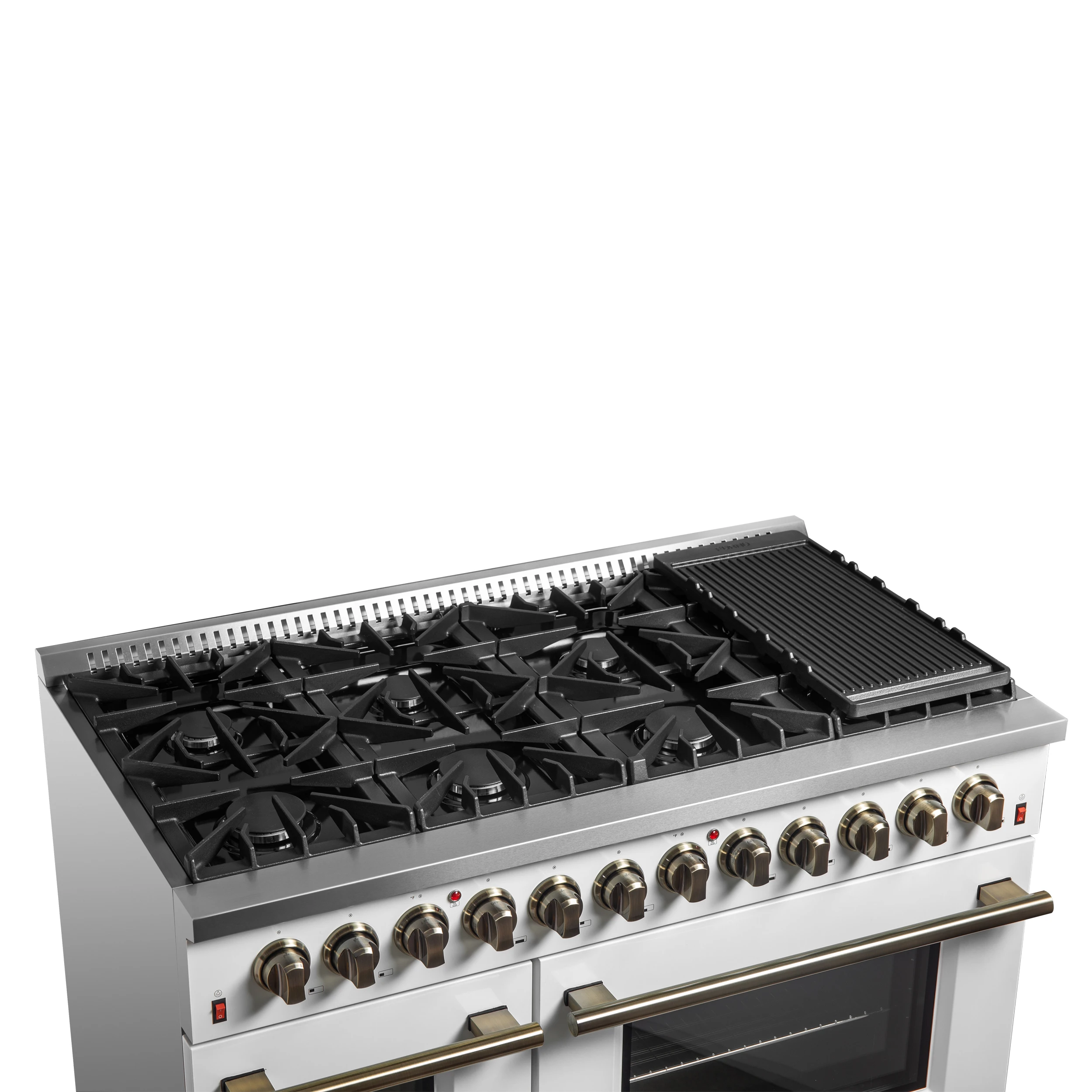 Galiano 48-inch Dual Fuel Range & Antique Brass Design with 8 Sealed Burners 107,000 BTU, 6.58 cu. ft. double ovens & Griddle FFSGS615648WHT