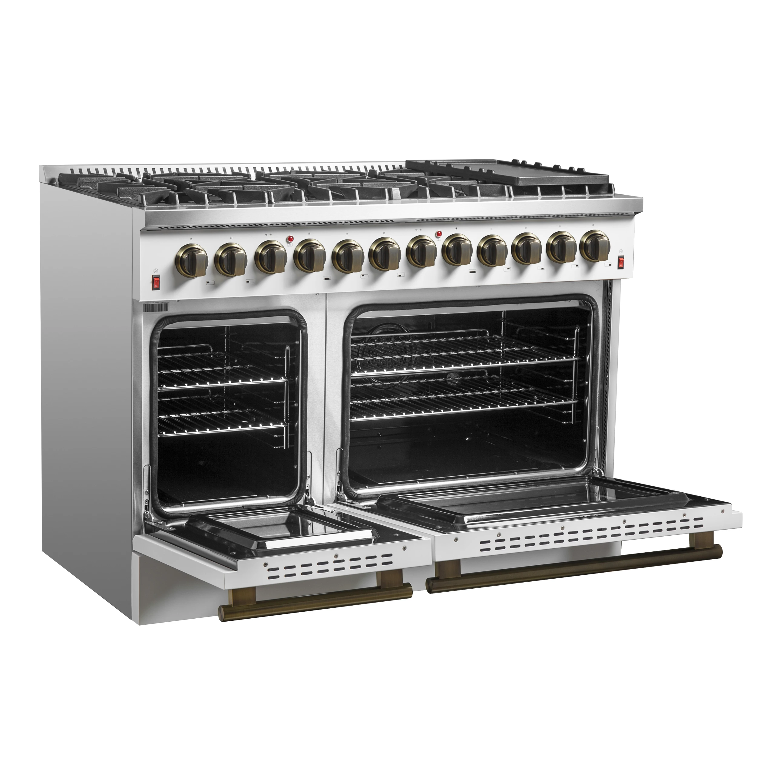 Galiano 48-inch Dual Fuel Range & Antique Brass Design with 8 Sealed Burners 107,000 BTU, 6.58 cu. ft. double ovens & Griddle FFSGS615648WHT