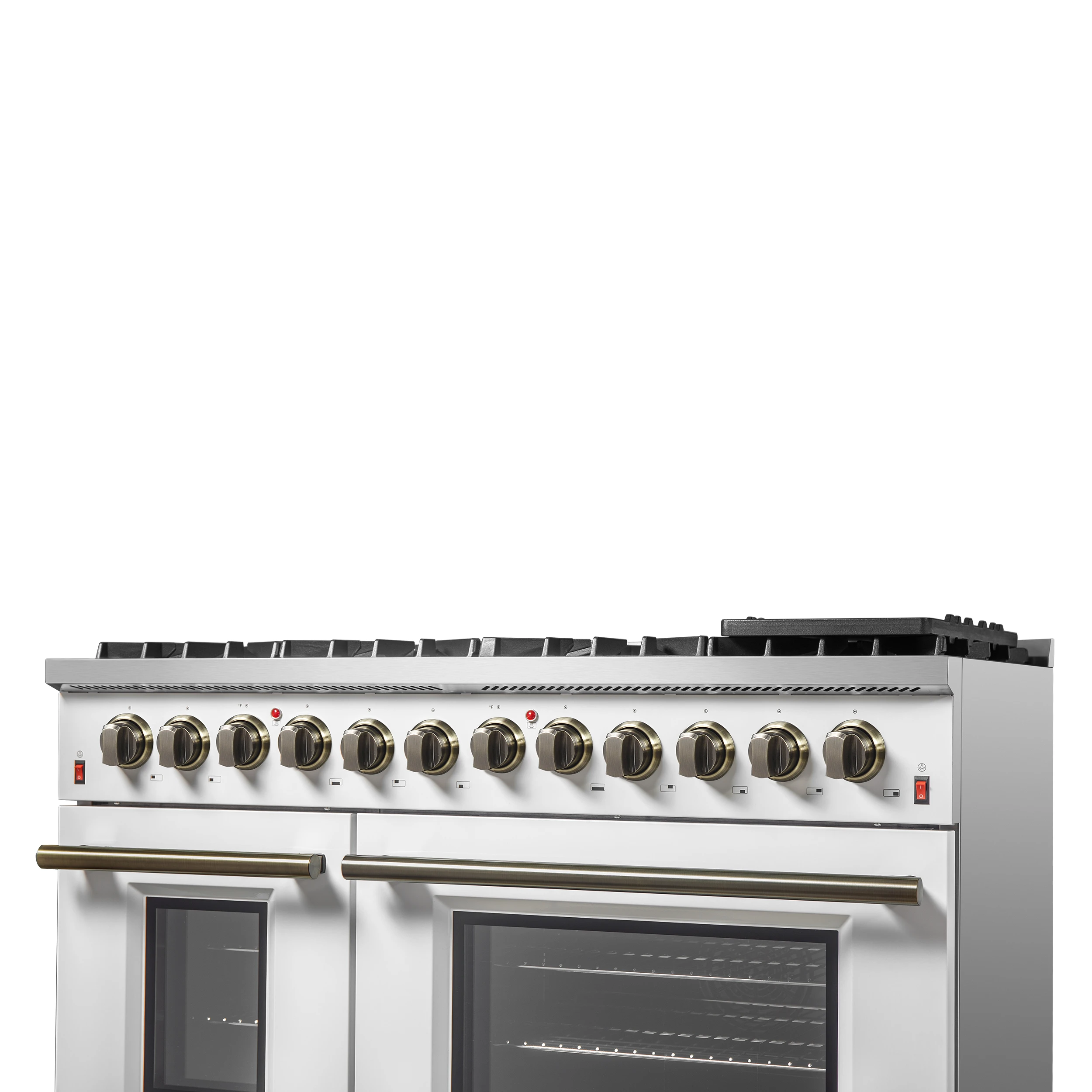 Galiano 48-inch Dual Fuel Range & Antique Brass Design with 8 Sealed Burners 107,000 BTU, 6.58 cu. ft. double ovens & Griddle FFSGS615648WHT