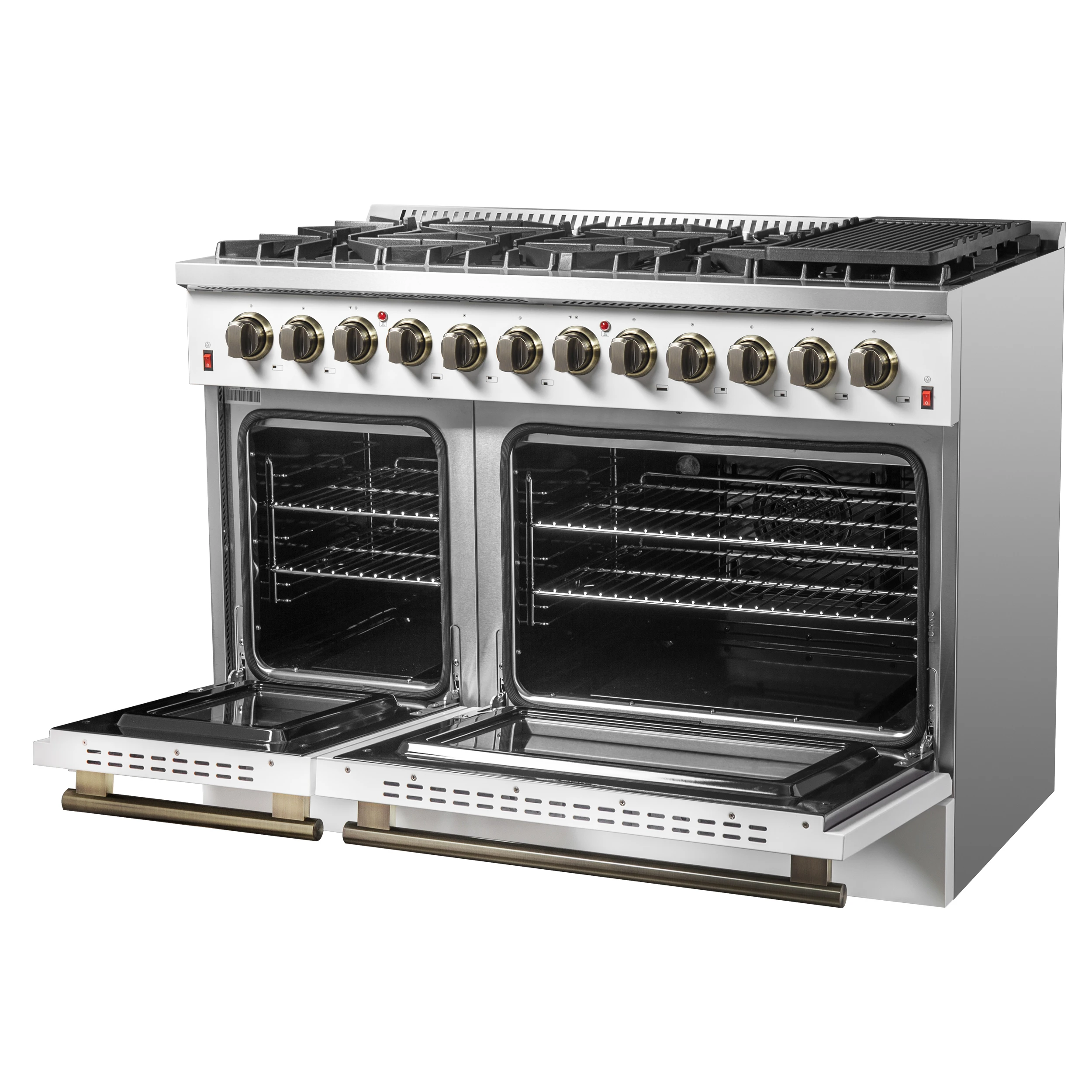 Galiano 48-inch Dual Fuel Range & Antique Brass Design with 8 Sealed Burners 107,000 BTU, 6.58 cu. ft. double ovens & Griddle FFSGS615648WHT