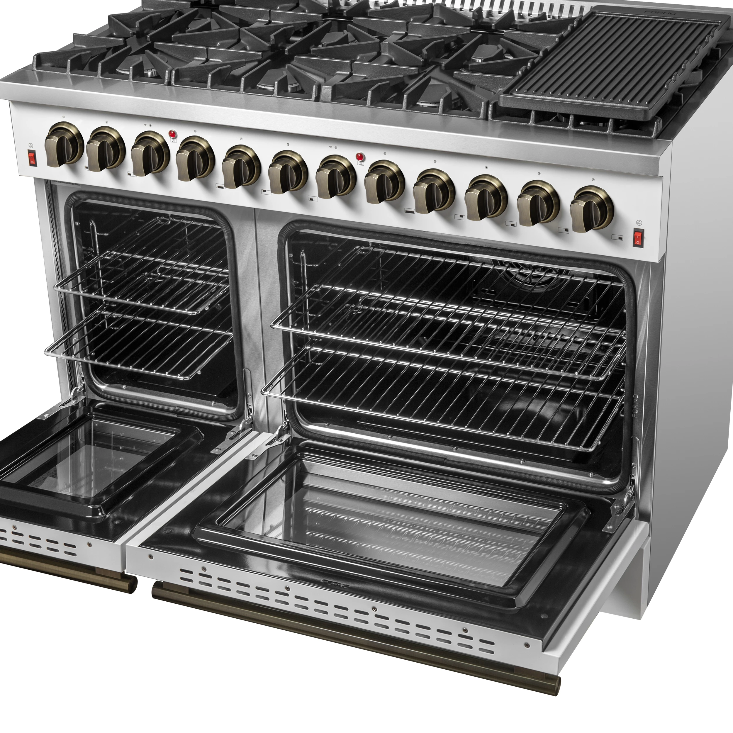 Galiano 48-inch Dual Fuel Range & Antique Brass Design with 8 Sealed Burners 107,000 BTU, 6.58 cu. ft. double ovens & Griddle FFSGS615648WHT