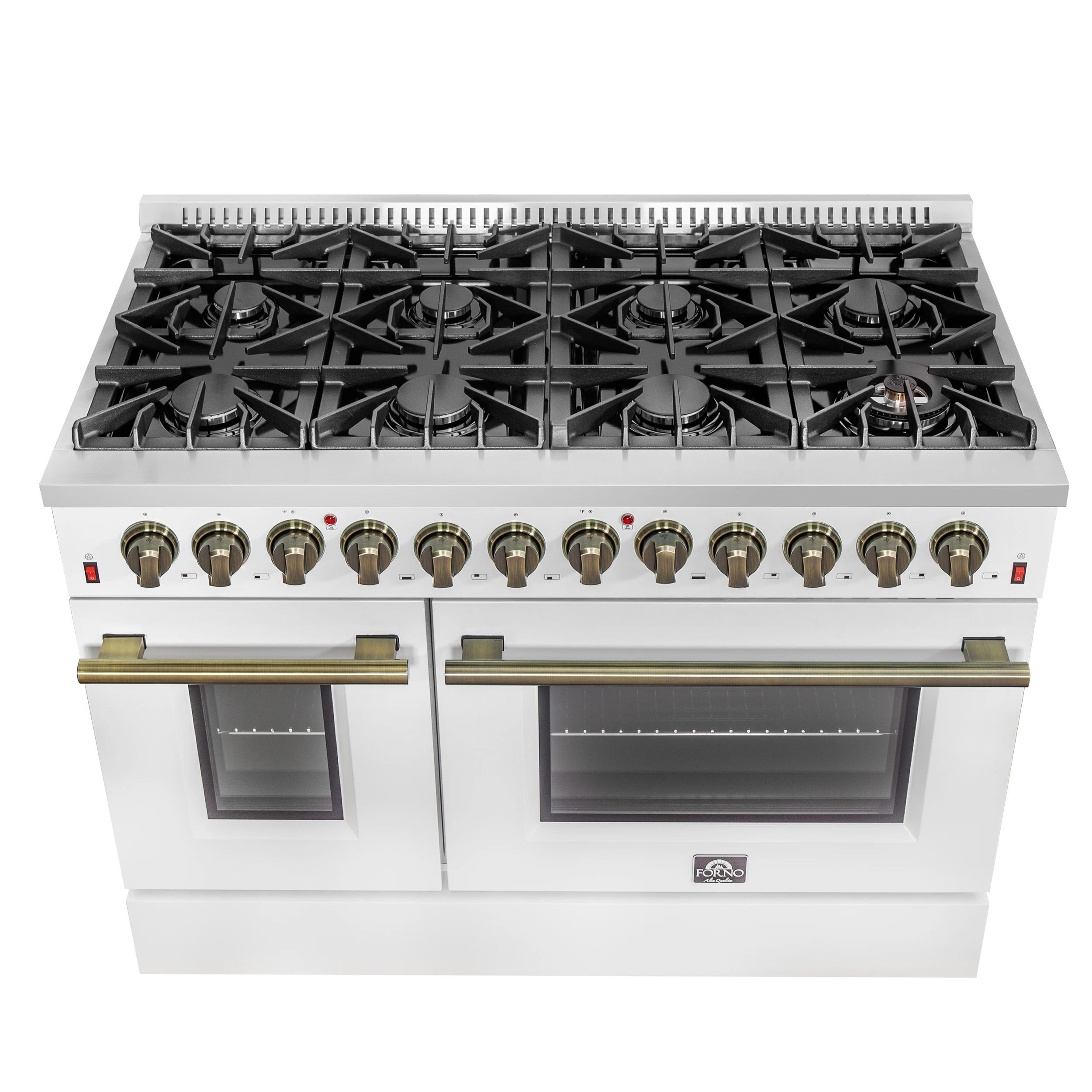Galiano 48-inch Dual Fuel Range & Antique Brass Design with 8 Sealed Burners 107,000 BTU, 6.58 cu. ft. double ovens & Griddle FFSGS615648WHT