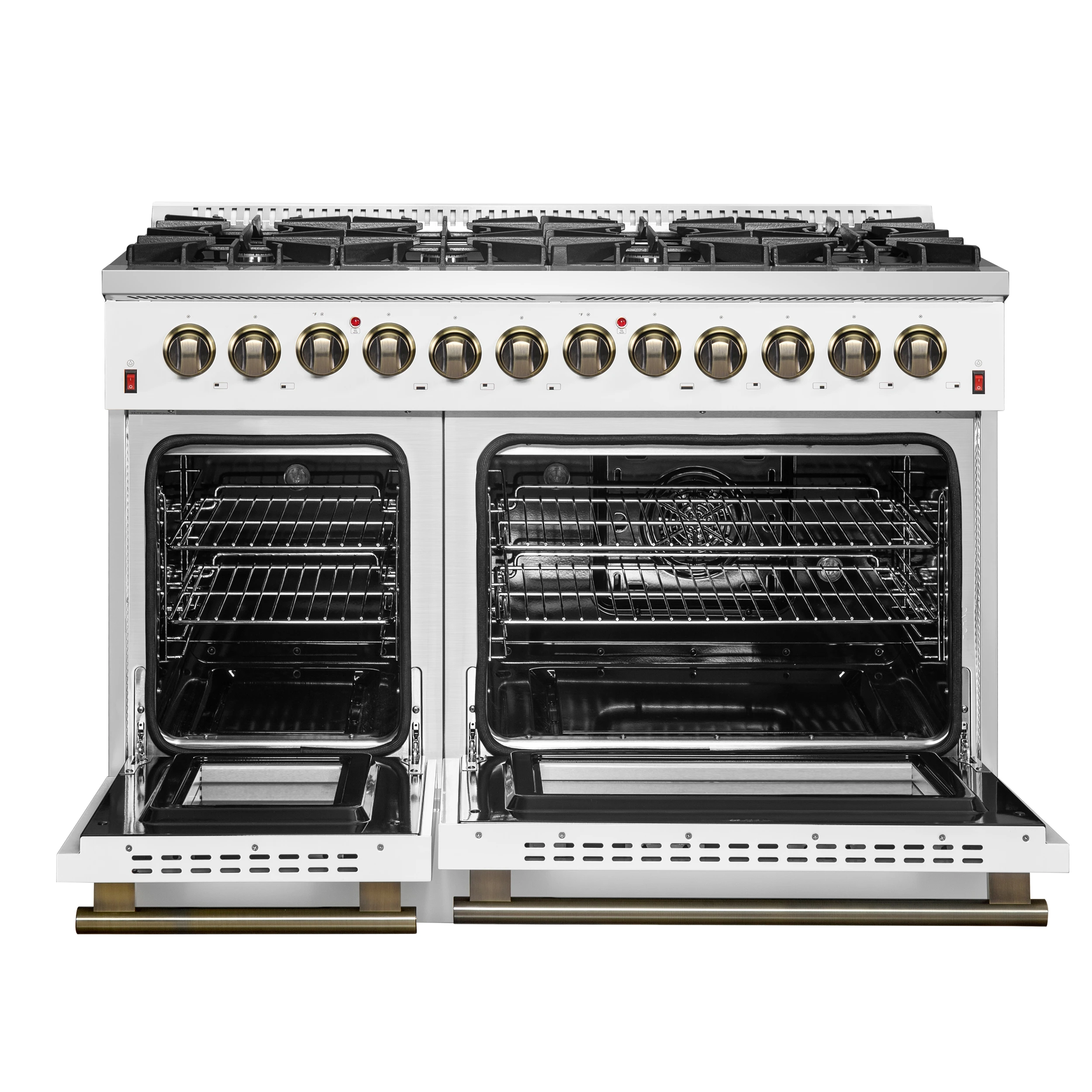 Galiano 48-inch Dual Fuel Range & Antique Brass Design with 8 Sealed Burners 107,000 BTU, 6.58 cu. ft. double ovens & Griddle FFSGS615648WHT