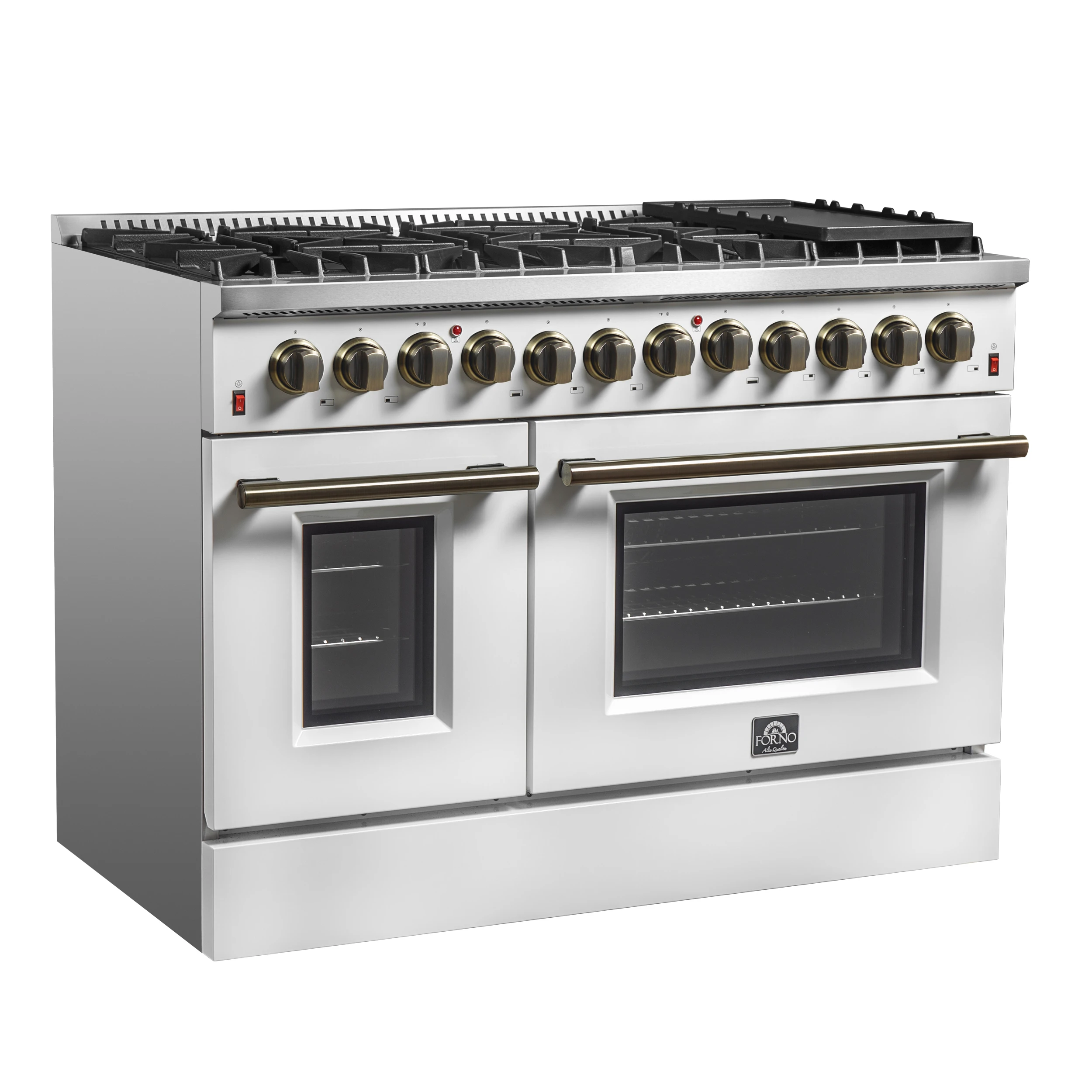 Galiano 48-inch Dual Fuel Range & Antique Brass Design with 8 Sealed Burners 107,000 BTU, 6.58 cu. ft. double ovens & Griddle FFSGS615648WHT