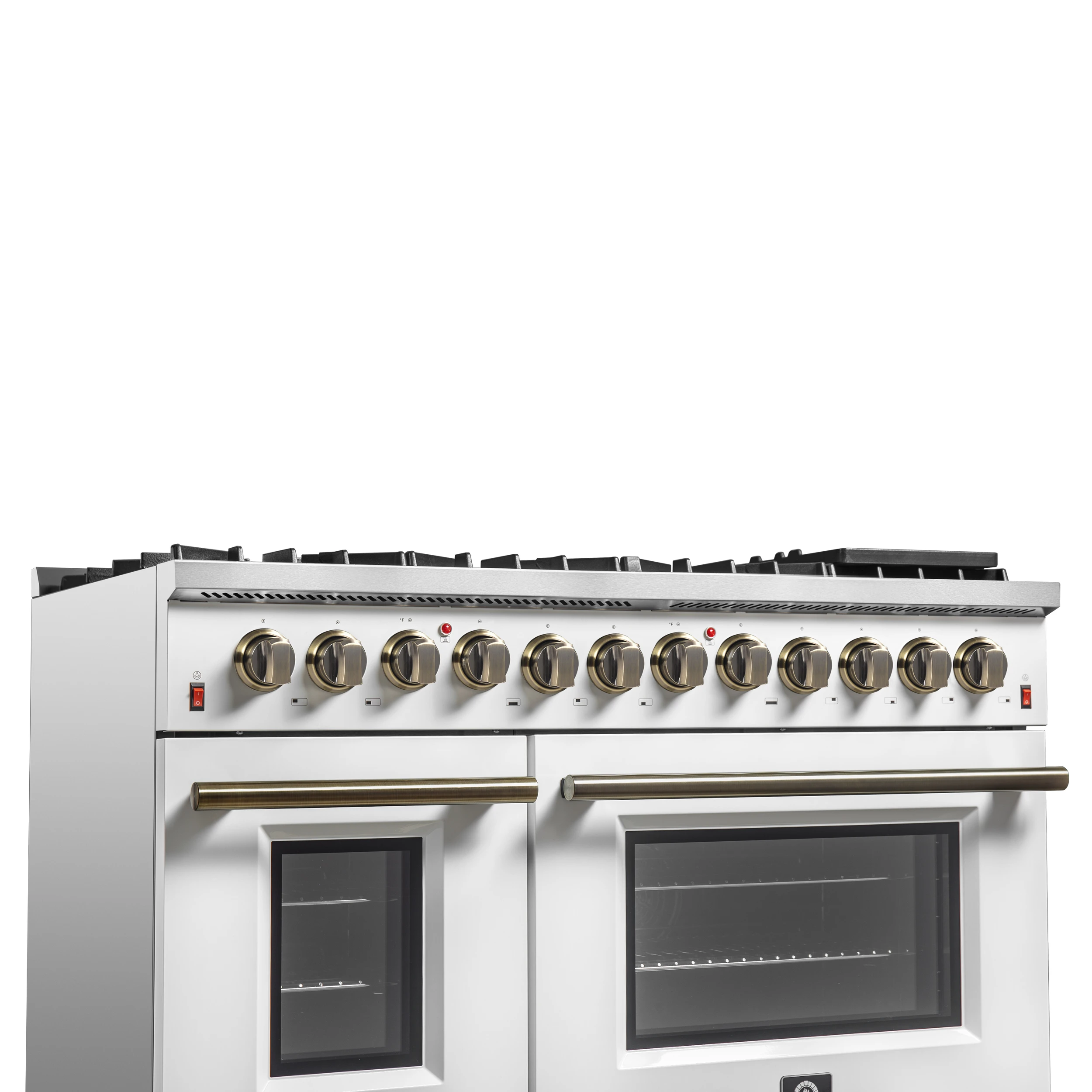 Galiano 48-inch Dual Fuel Range & Antique Brass Design with 8 Sealed Burners 107,000 BTU, 6.58 cu. ft. double ovens & Griddle FFSGS615648WHT