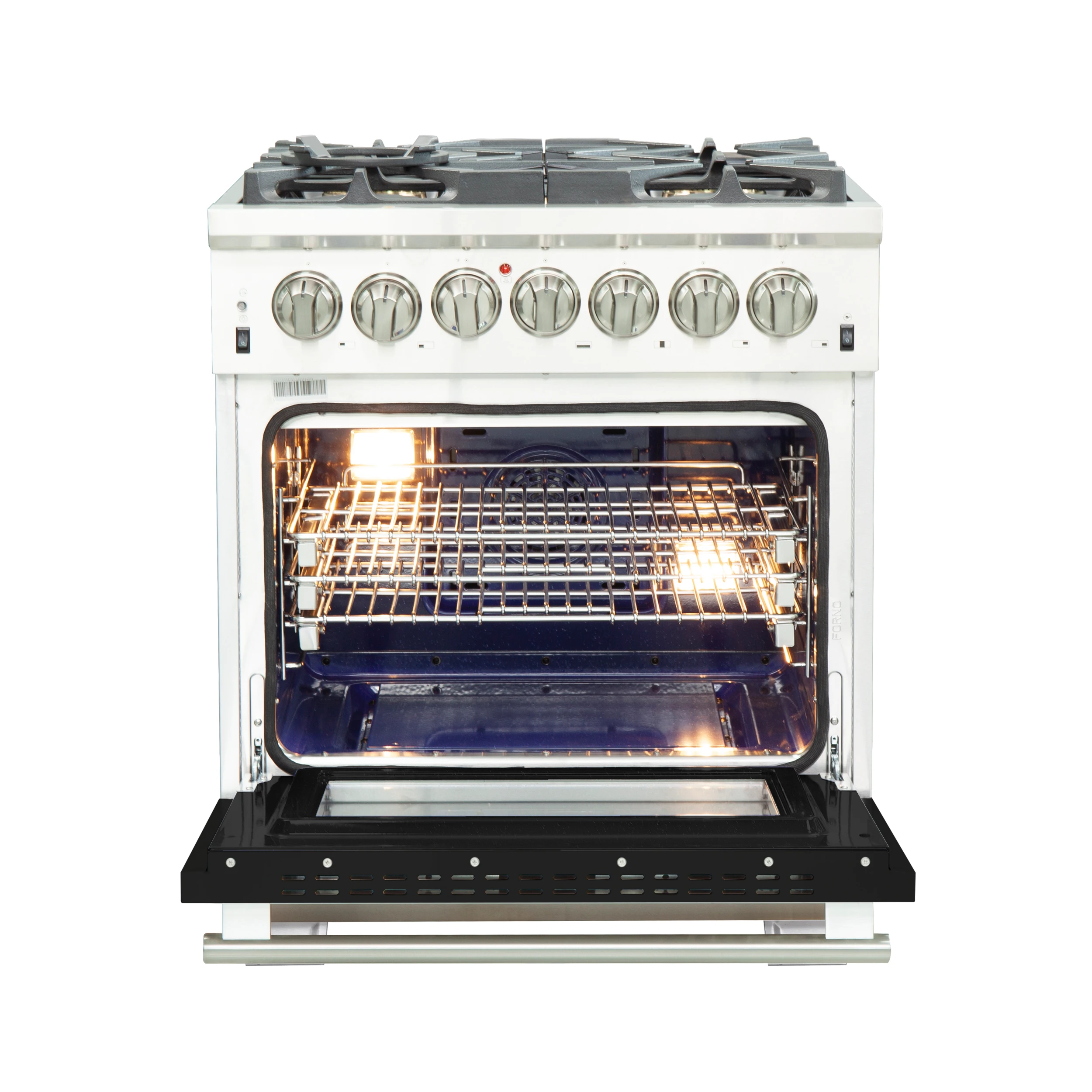 Capriasca 30-Inch Freestanding Dual Fuel Range, 4 Burners, True Convection Oven, Door FFSGS618730BLK