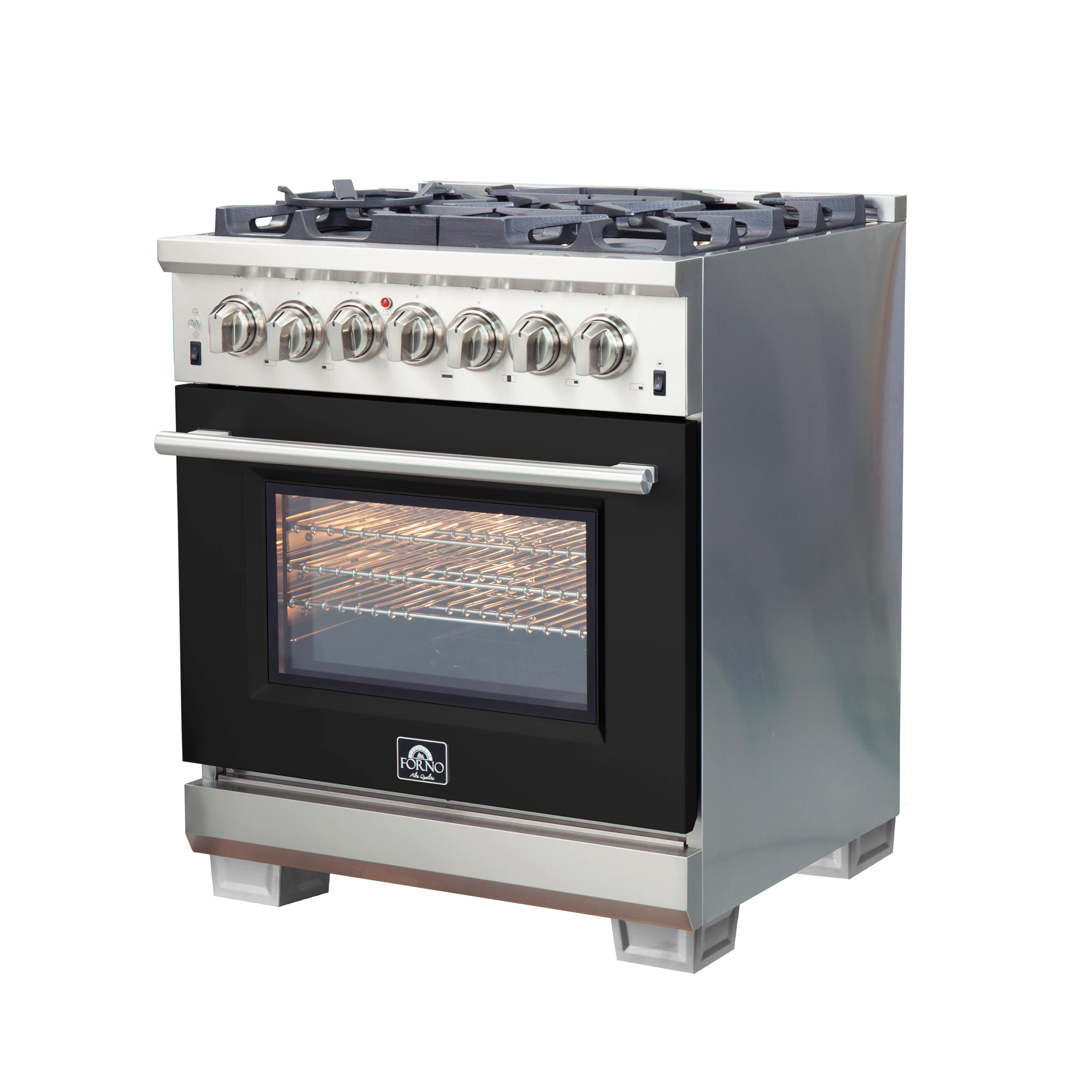 Capriasca 30-Inch Freestanding Dual Fuel Range, 4 Burners, True Convection Oven, Door FFSGS618730BLK