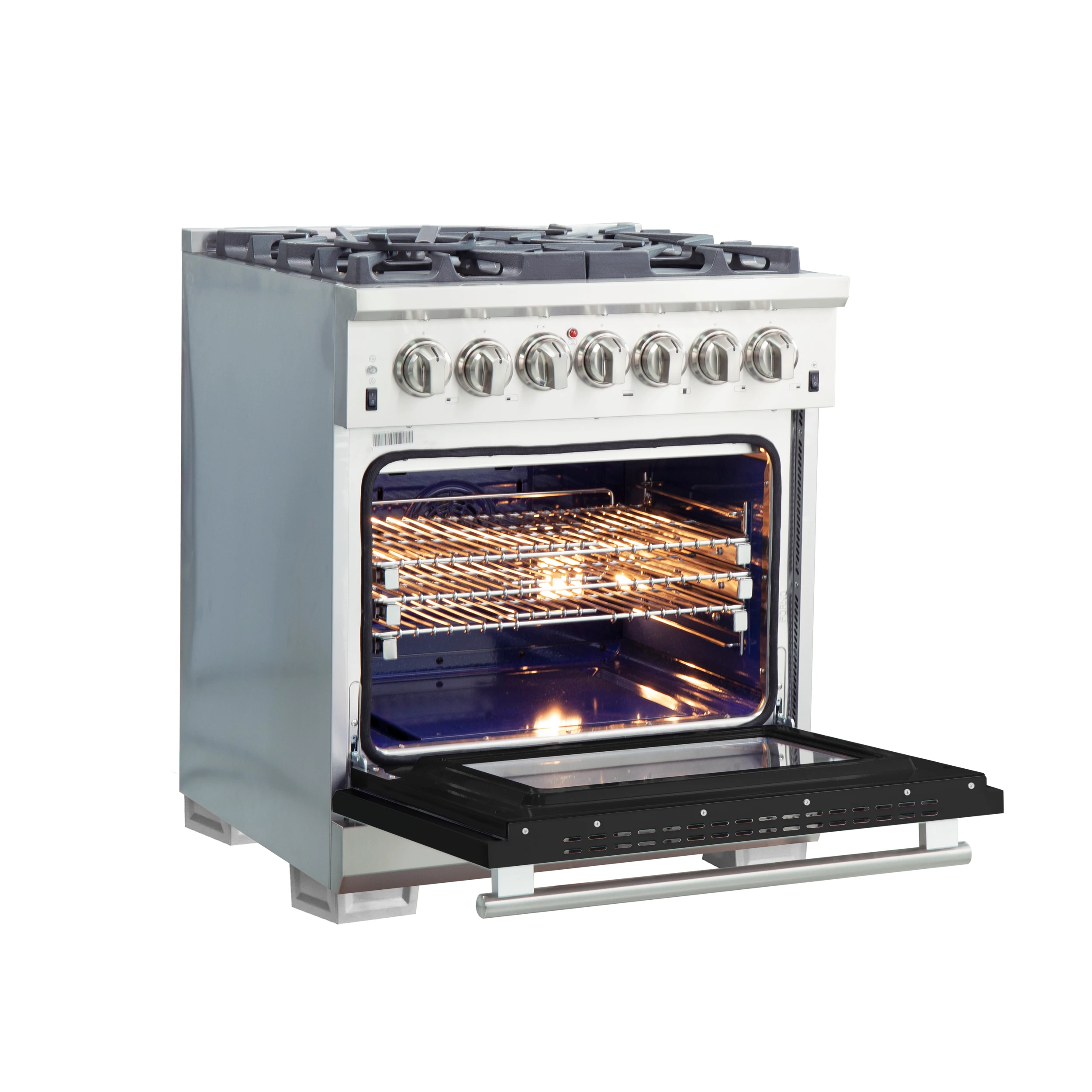 Capriasca 30-Inch Freestanding Dual Fuel Range, 4 Burners, True Convection Oven, Door FFSGS618730BLK