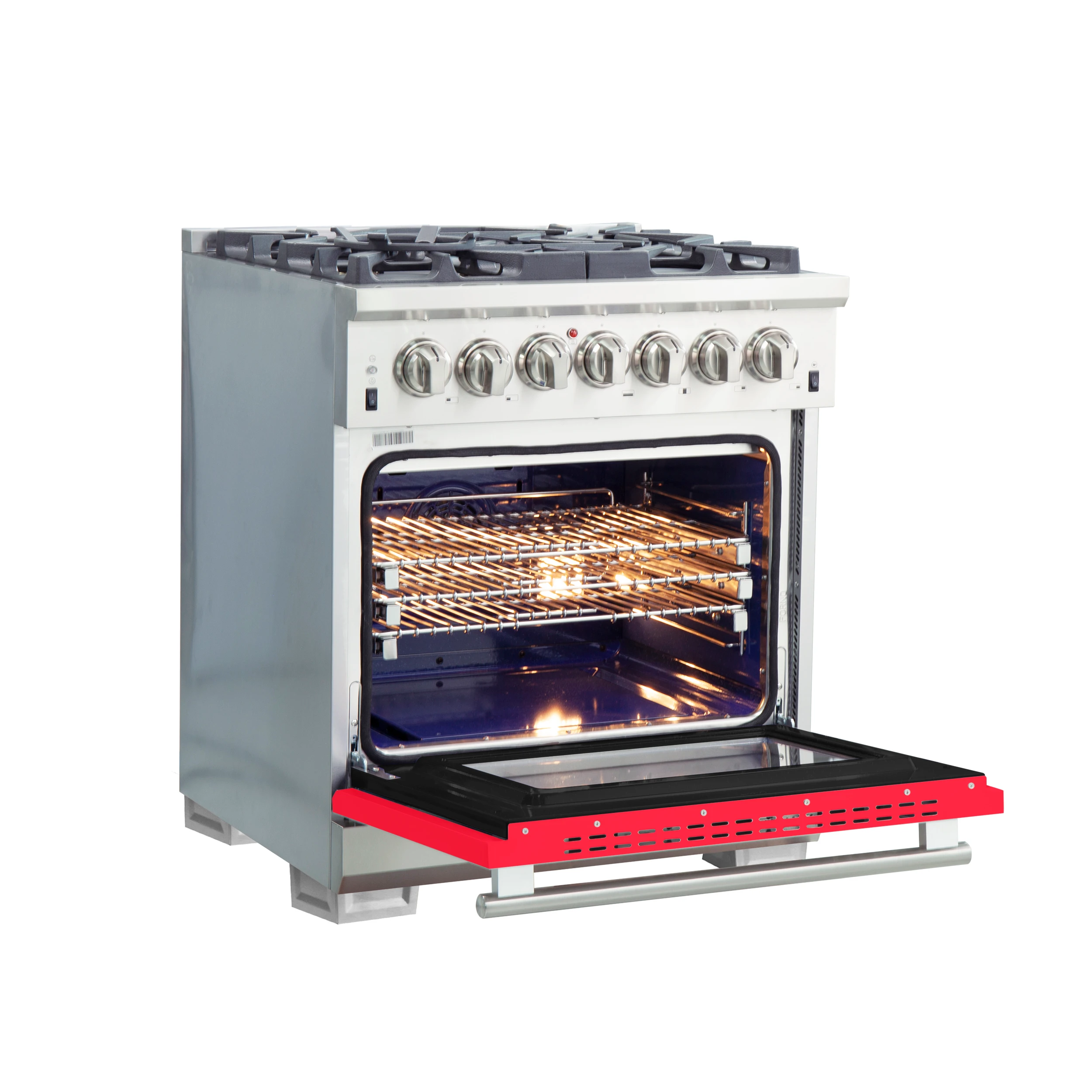Capriasca 30-Inch Freestanding Dual Fuel Range, 4 Burners, True Convection Oven, Door FFSGS618730RED
