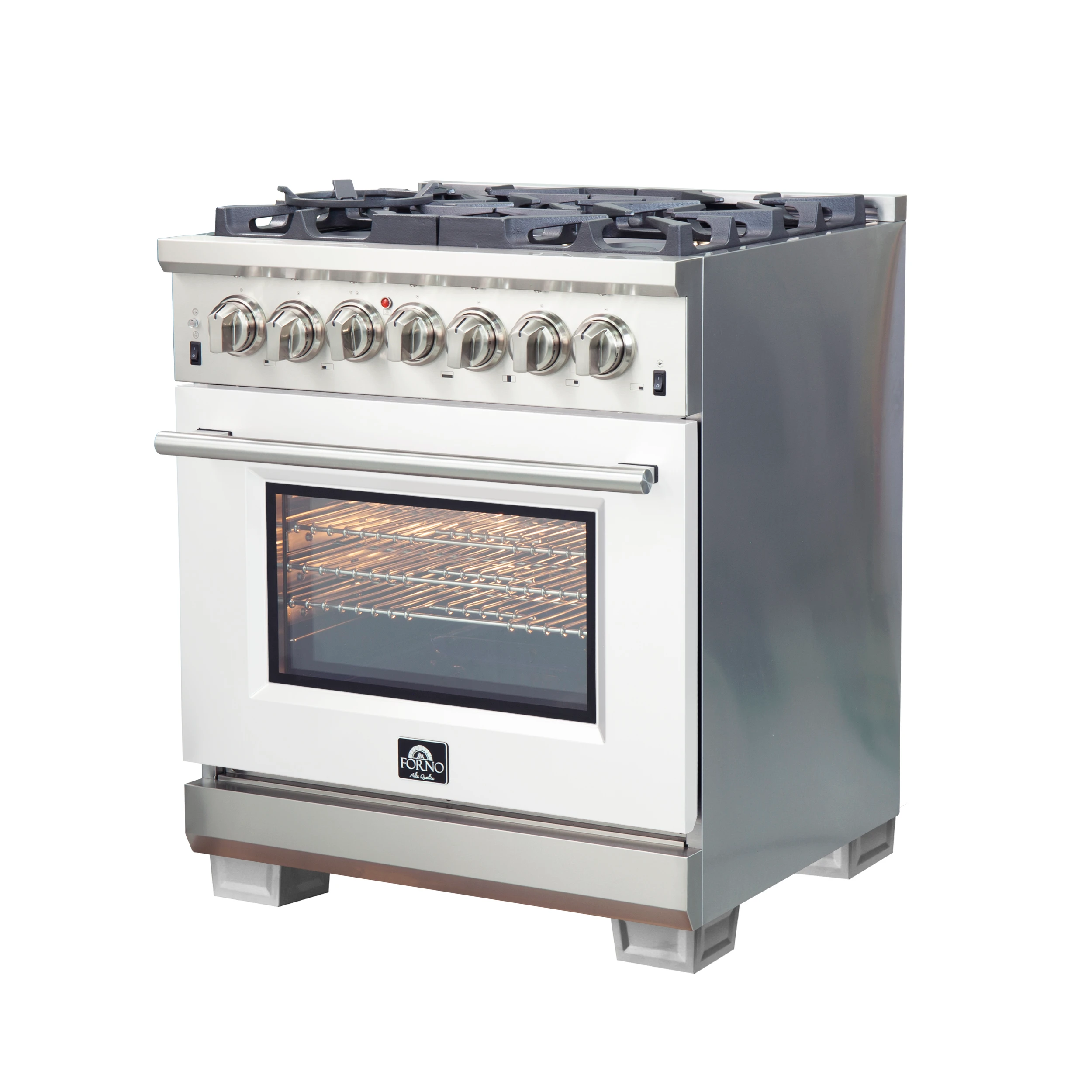 Capriasca 30-Inch Freestanding Dual Fuel Range, 4 Burners, True Convection Oven, Door FFSGS618730WHT