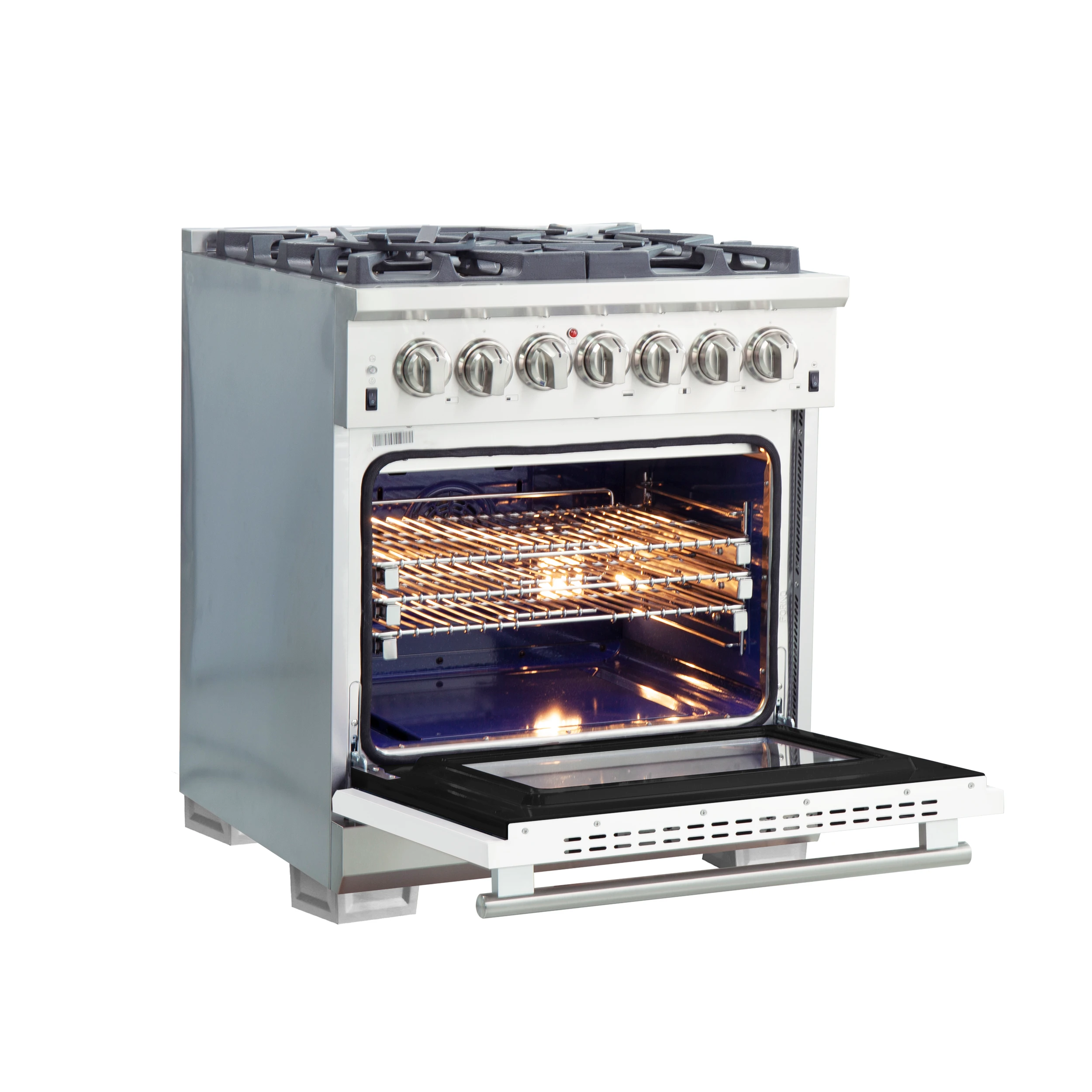 Capriasca 30-Inch Freestanding Dual Fuel Range, 4 Burners, True Convection Oven, Door FFSGS618730WHT