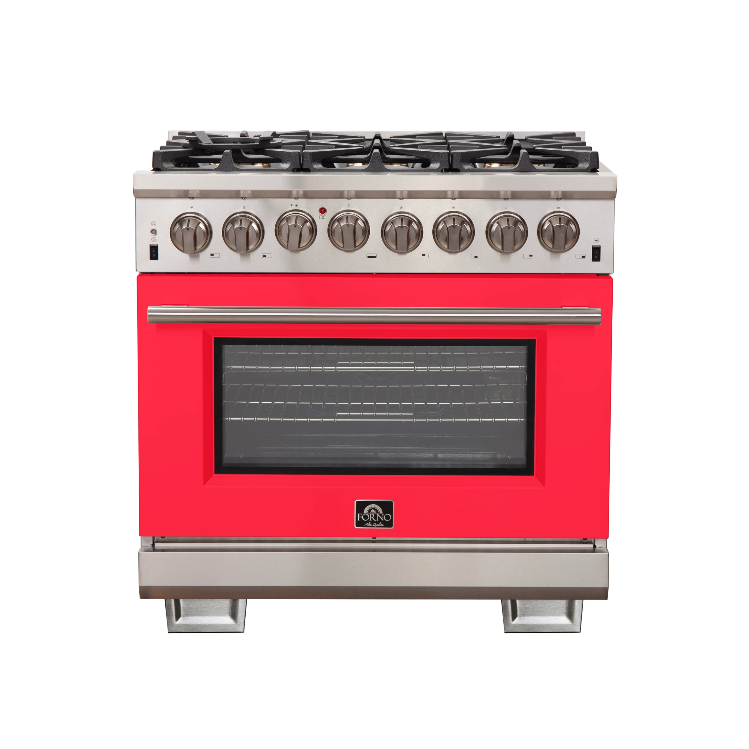 Capriasca 36-Inch Freestanding Dual Fuel Range, 6 Burners, True Convection Oven, Door FFSGS618736RED