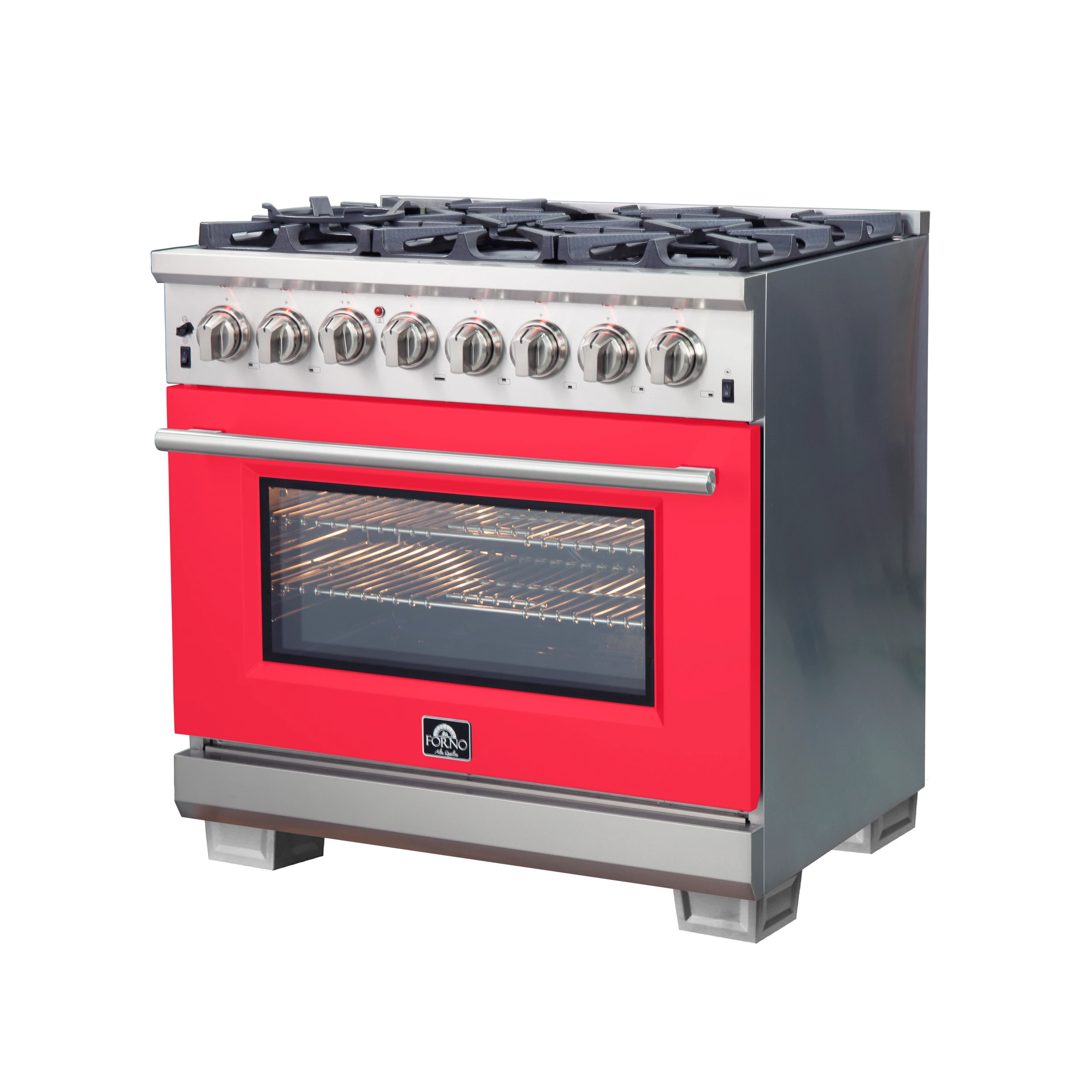 Capriasca 36-Inch Freestanding Dual Fuel Range, 6 Burners, True Convection Oven, Door FFSGS618736RED
