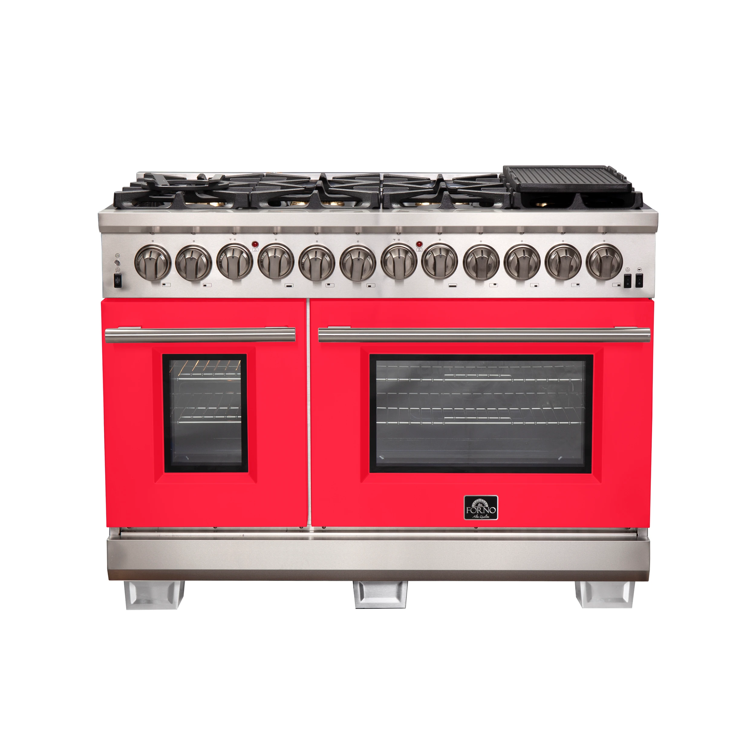 Capriasca 48-Inch Freestanding Dual Fuel Range, 8 Burners, True Convection Oven, Doors FFSGS618748RED