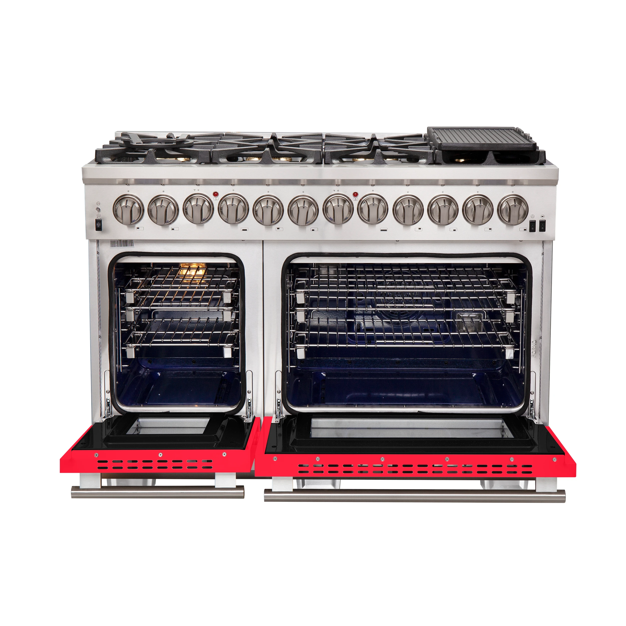 Capriasca 48-Inch Freestanding Dual Fuel Range, 8 Burners, True Convection Oven, Doors FFSGS618748RED
