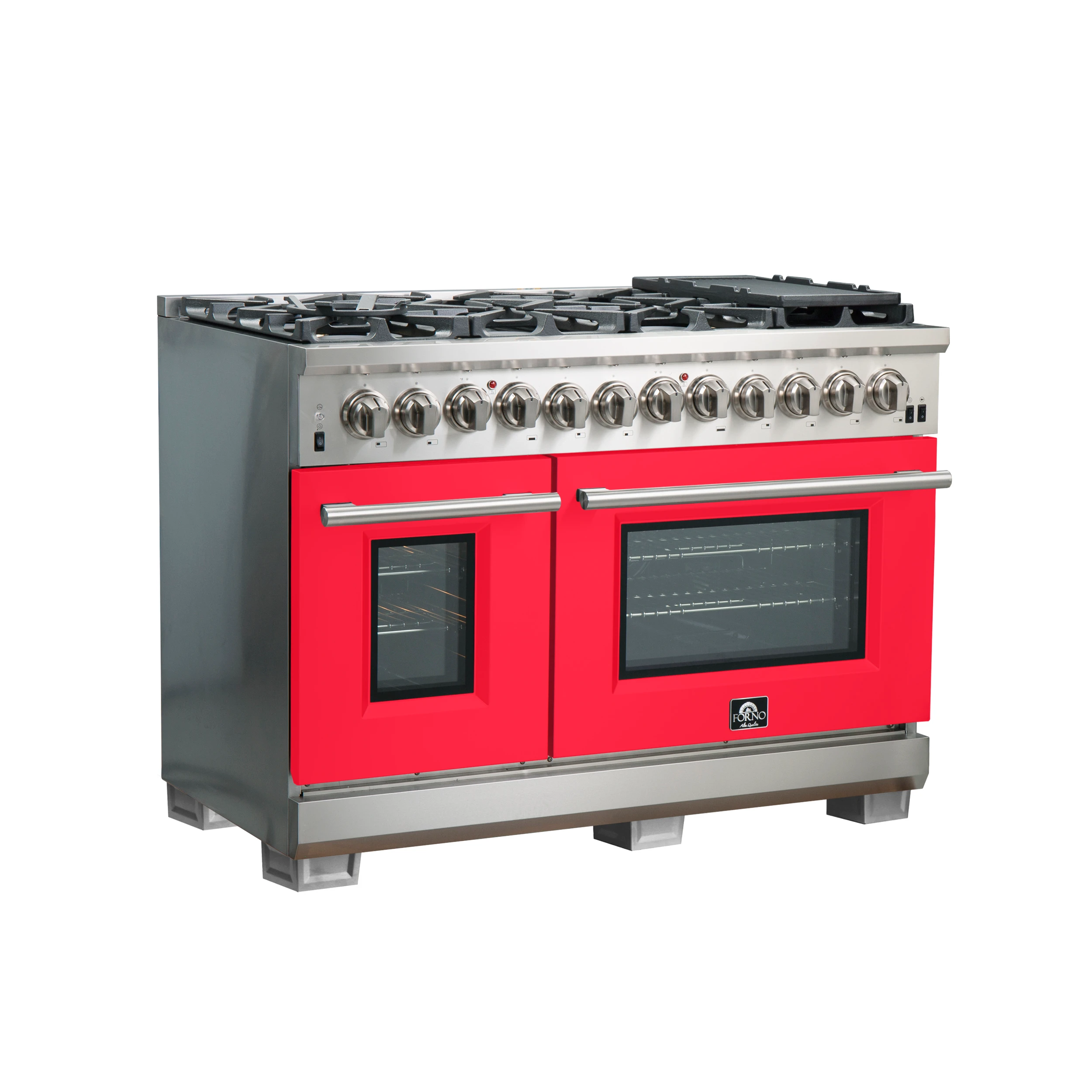 Capriasca 48-Inch Freestanding Dual Fuel Range, 8 Burners, True Convection Oven, Doors FFSGS618748RED