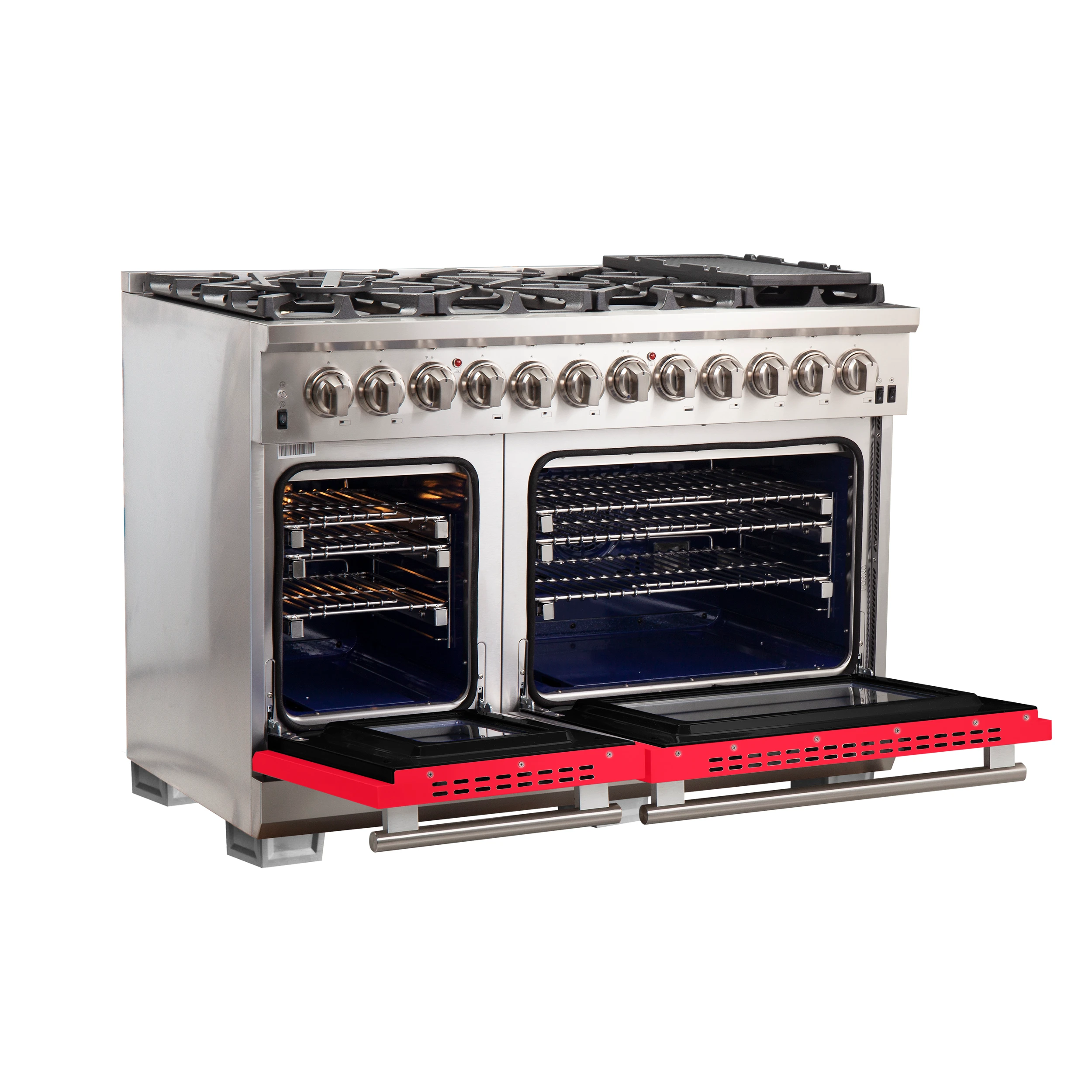 Capriasca 48-Inch Freestanding Dual Fuel Range, 8 Burners, True Convection Oven, Doors FFSGS618748RED