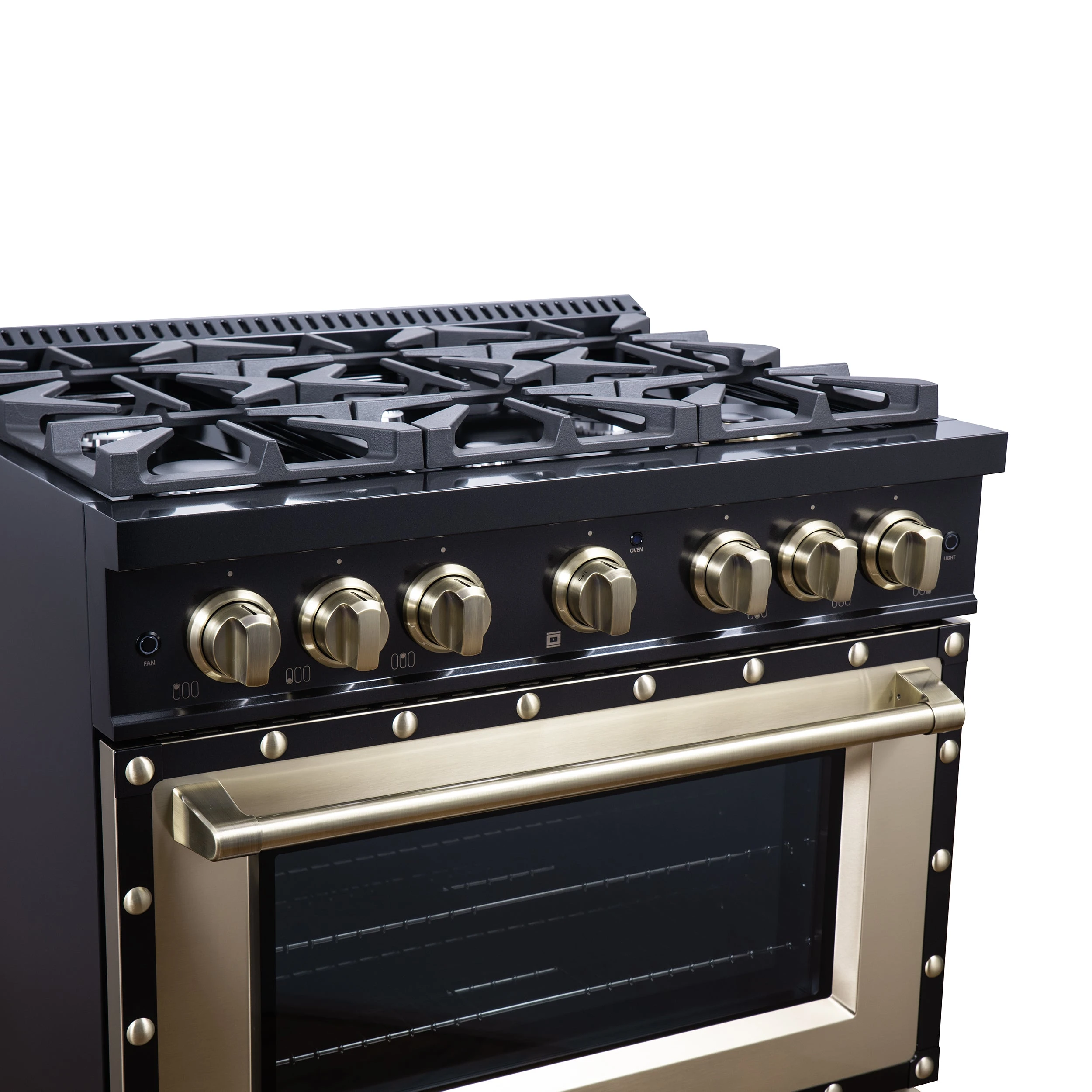 Valente 36" Dual Fuel Range in , 6 Sealed Burners, 71 000 BTU Cooktop Output , 5.2 Cu.Ft. convection Oven, Telescopic Racks FFSGS619936CPBLK