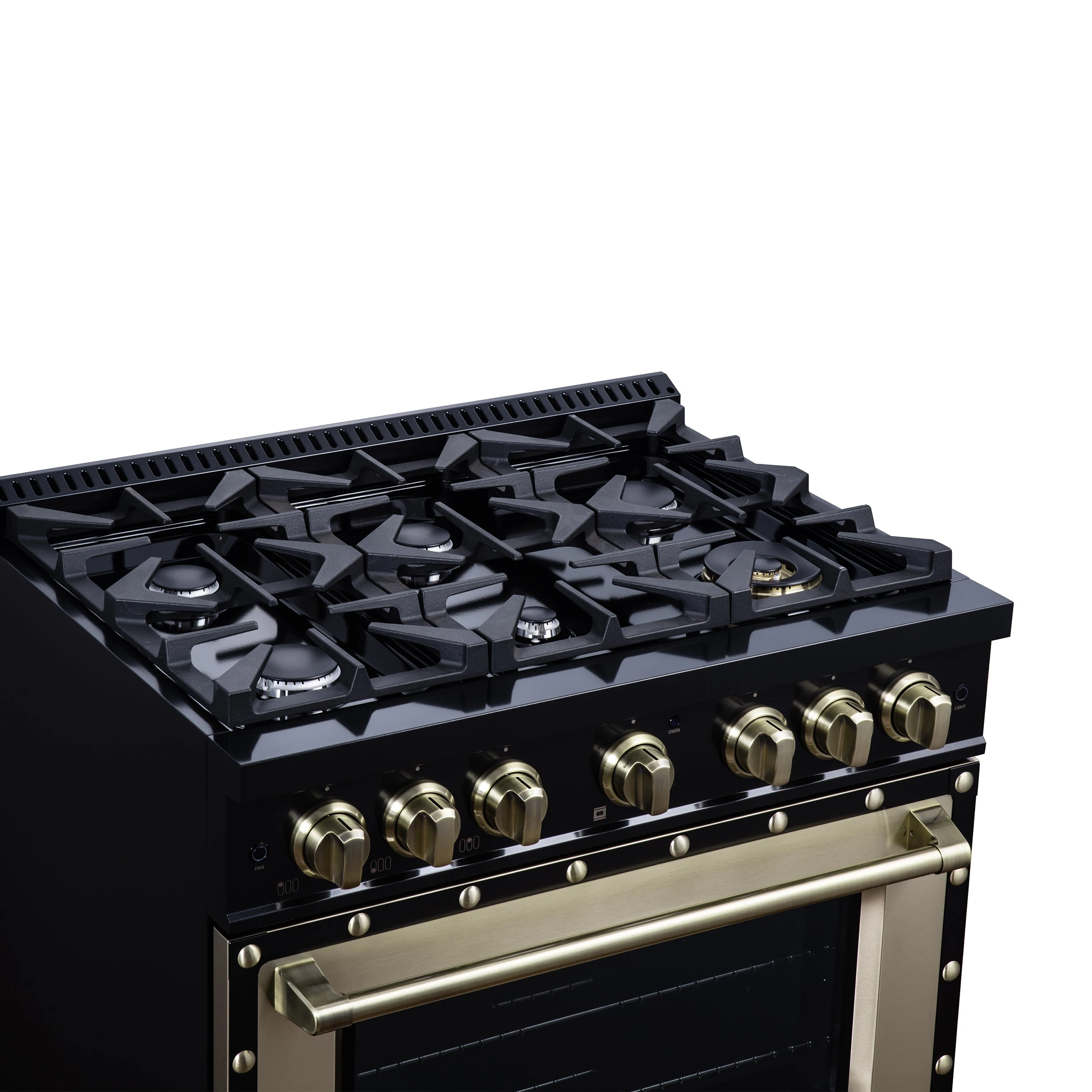 Valente 36" Dual Fuel Range in , 6 Sealed Burners, 71 000 BTU Cooktop Output , 5.2 Cu.Ft. convection Oven, Telescopic Racks FFSGS619936CPBLK