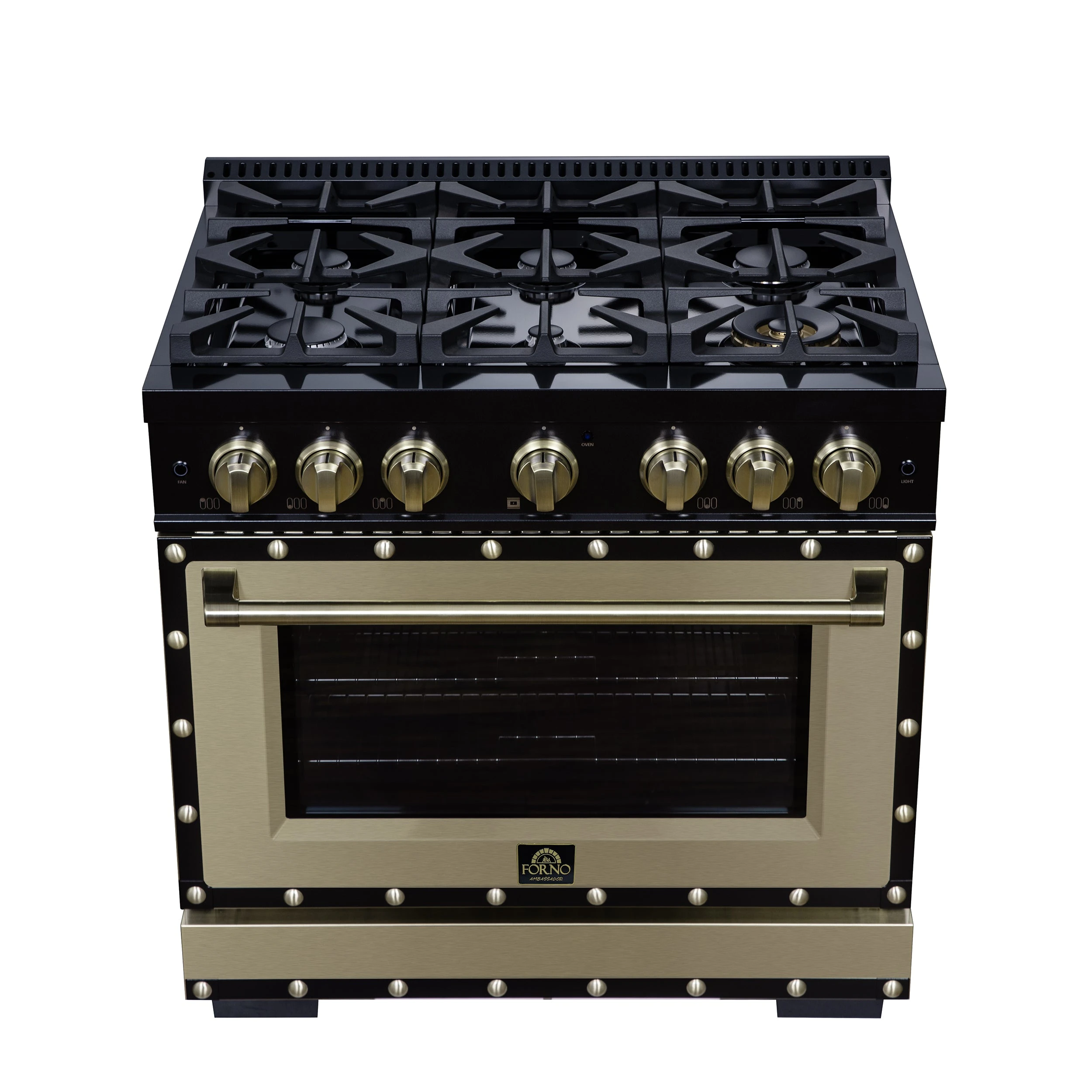 Valente 36" Dual Fuel Range in , 6 Sealed Burners, 71 000 BTU Cooktop Output , 5.2 Cu.Ft. convection Oven, Telescopic Racks FFSGS619936CPBLK