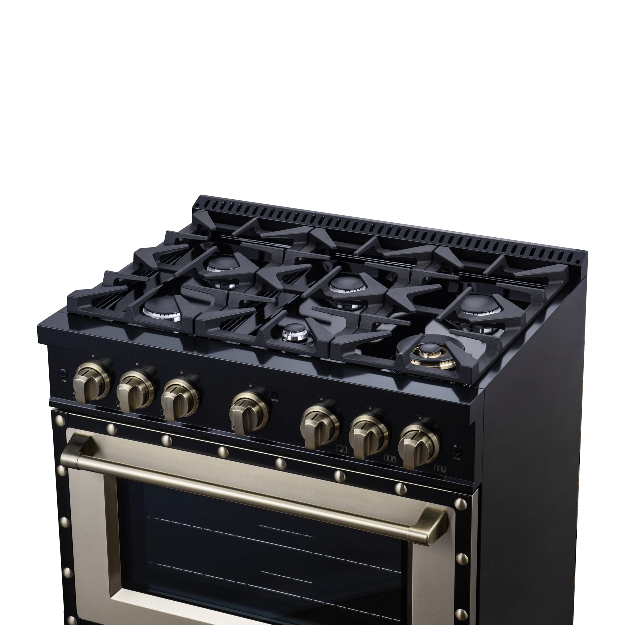 Valente 36" Dual Fuel Range in , 6 Sealed Burners, 71 000 BTU Cooktop Output , 5.2 Cu.Ft. convection Oven, Telescopic Racks FFSGS619936CPBLK