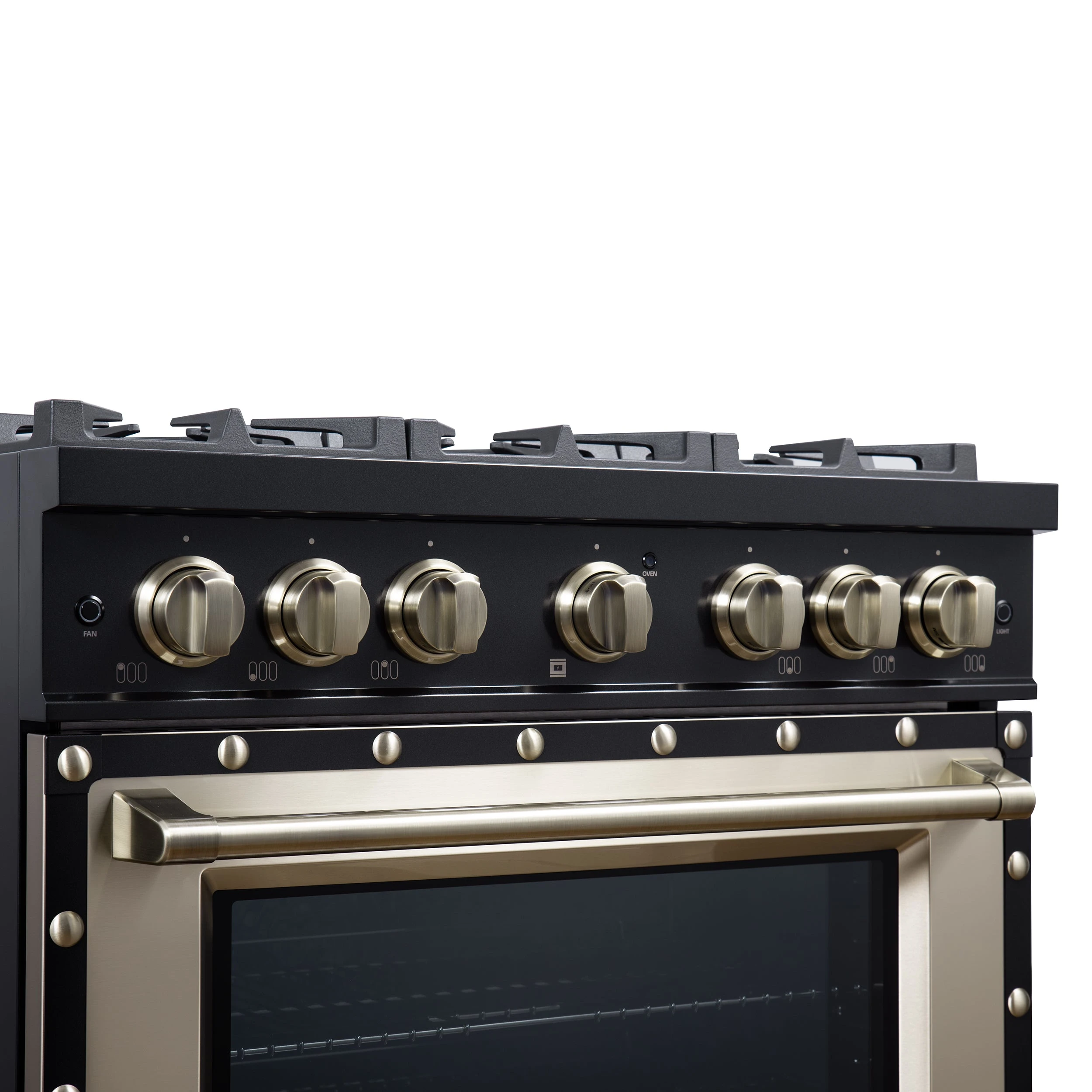 Valente 36" Dual Fuel Range in , 6 Sealed Burners, 71 000 BTU Cooktop Output , 5.2 Cu.Ft. convection Oven, Telescopic Racks FFSGS619936CPBLK
