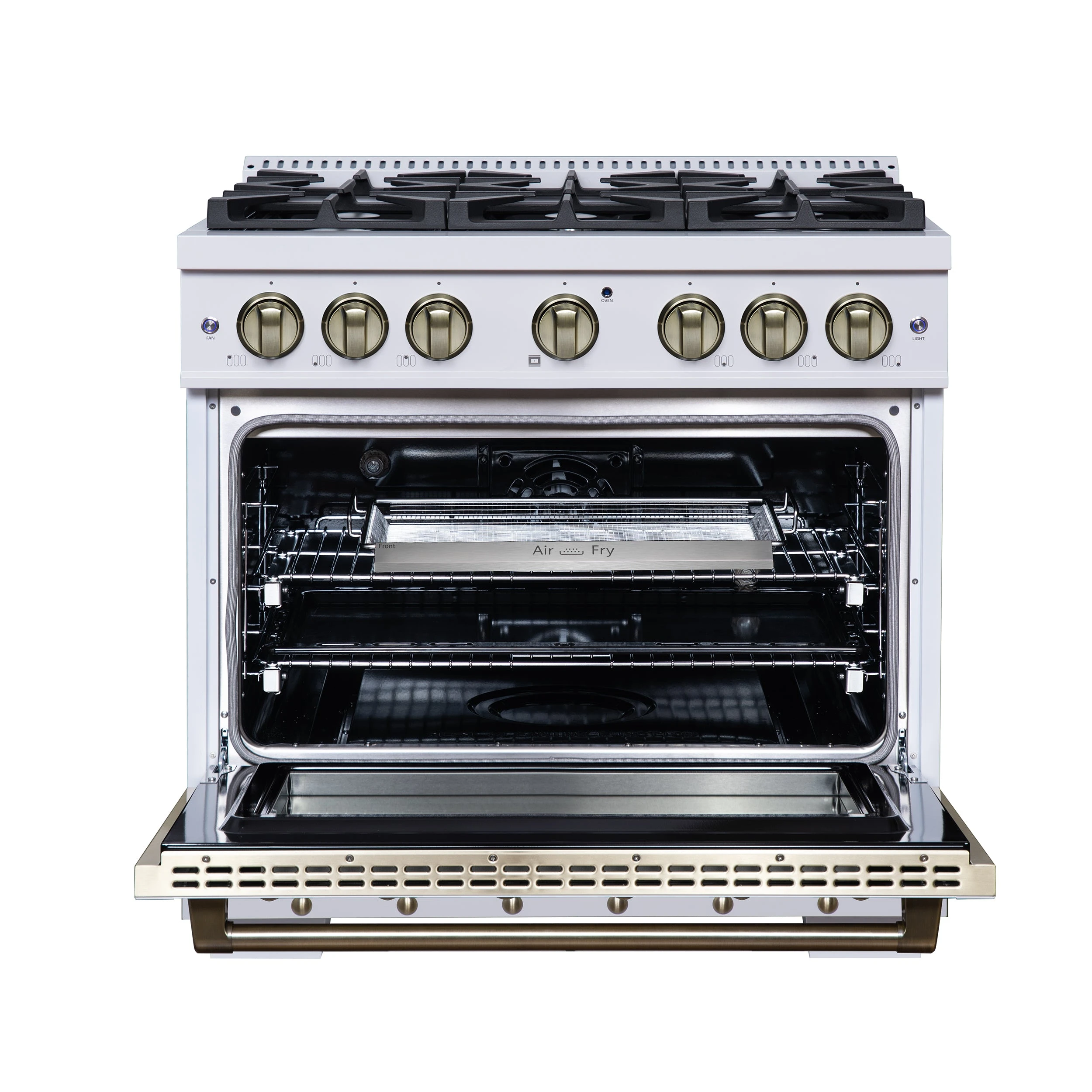 Valente 36" Dual Fuel Range in , 6 Sealed Burners, 71 000 BTU Cooktop Output , 5.2 Cu.Ft. convection Oven, Telescopic Racks FFSGS619936CPWHT